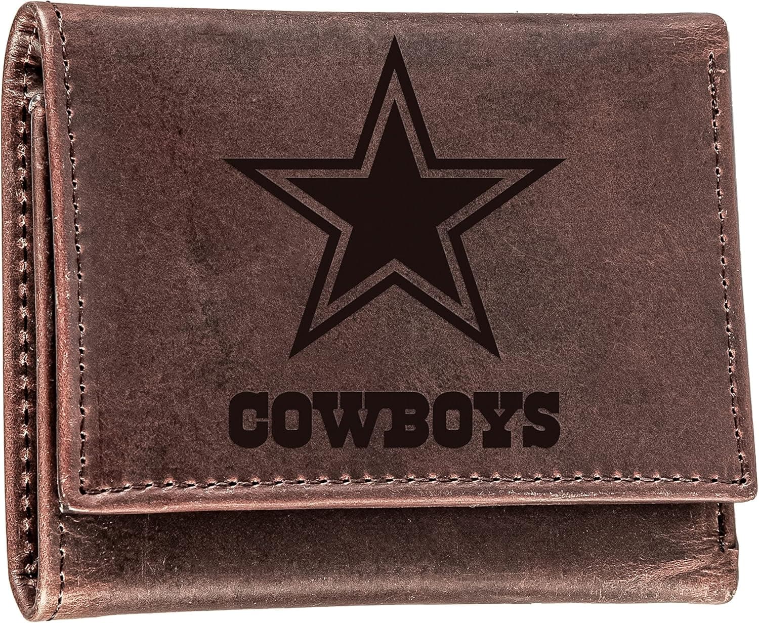 Evergreen Team Sports America NFL Dallas Cowboys Brown Wallet | Tri-Fold | Officially Licensed Stamped Logo | Made of Leather | Money and Card Organizer | Gift Box Included