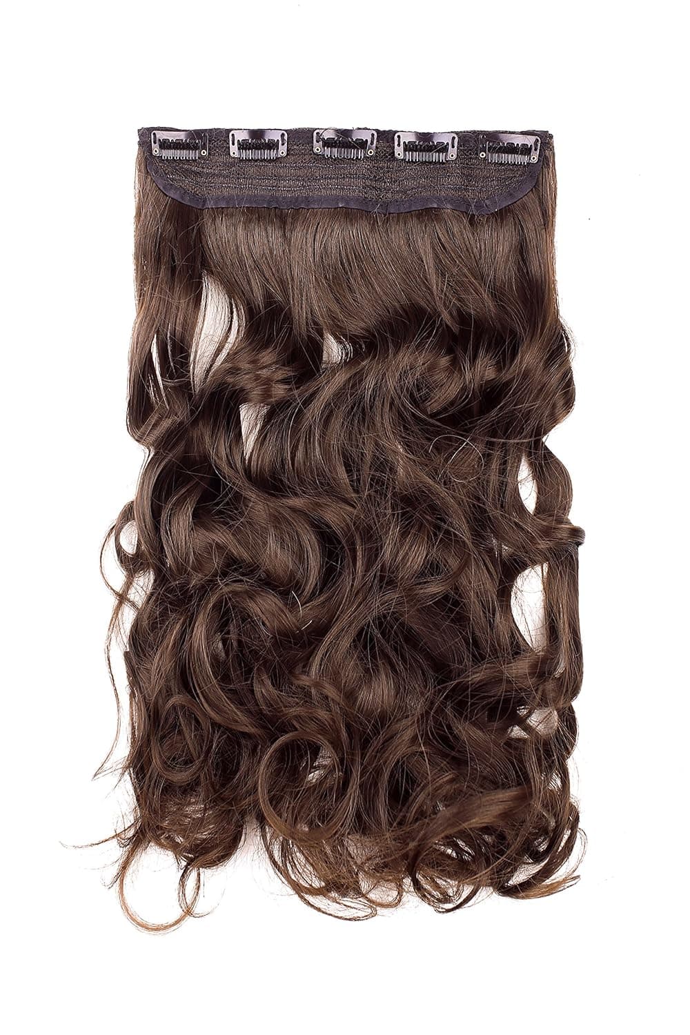 SWACC 20" Women 3/4 Full Head Instant One Piece Curly Body Wave Heat Resistance Synthetic Clip in Hair Extension (Chestnut Brown-6#)