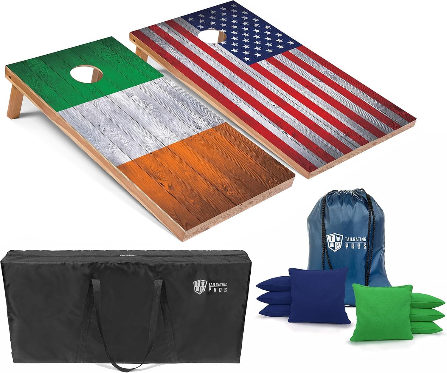 Tailgating Pros Regulation Flag Cornhole Board Sets Includes 8 Bean Bags and Carrying Totes 4'x2' Flag Toss Game Several Corn Hole Board Designs to Choose from!