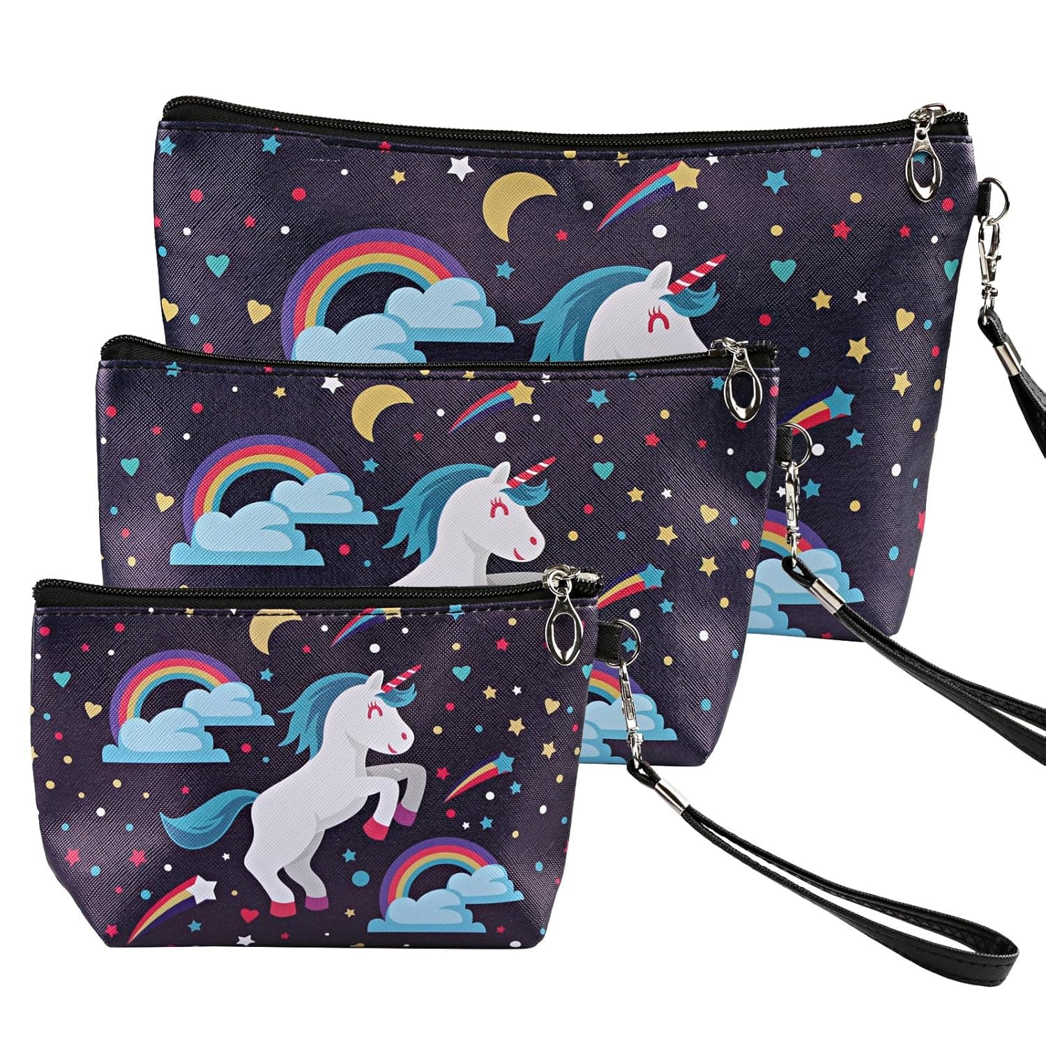 Unicorn Makeup Bag, Naler 3pcs Waterproof Fabric Cosmetic Bags Portable Travel Toiletry Pouch Makeup Organizer Clutch Bag with Zipper