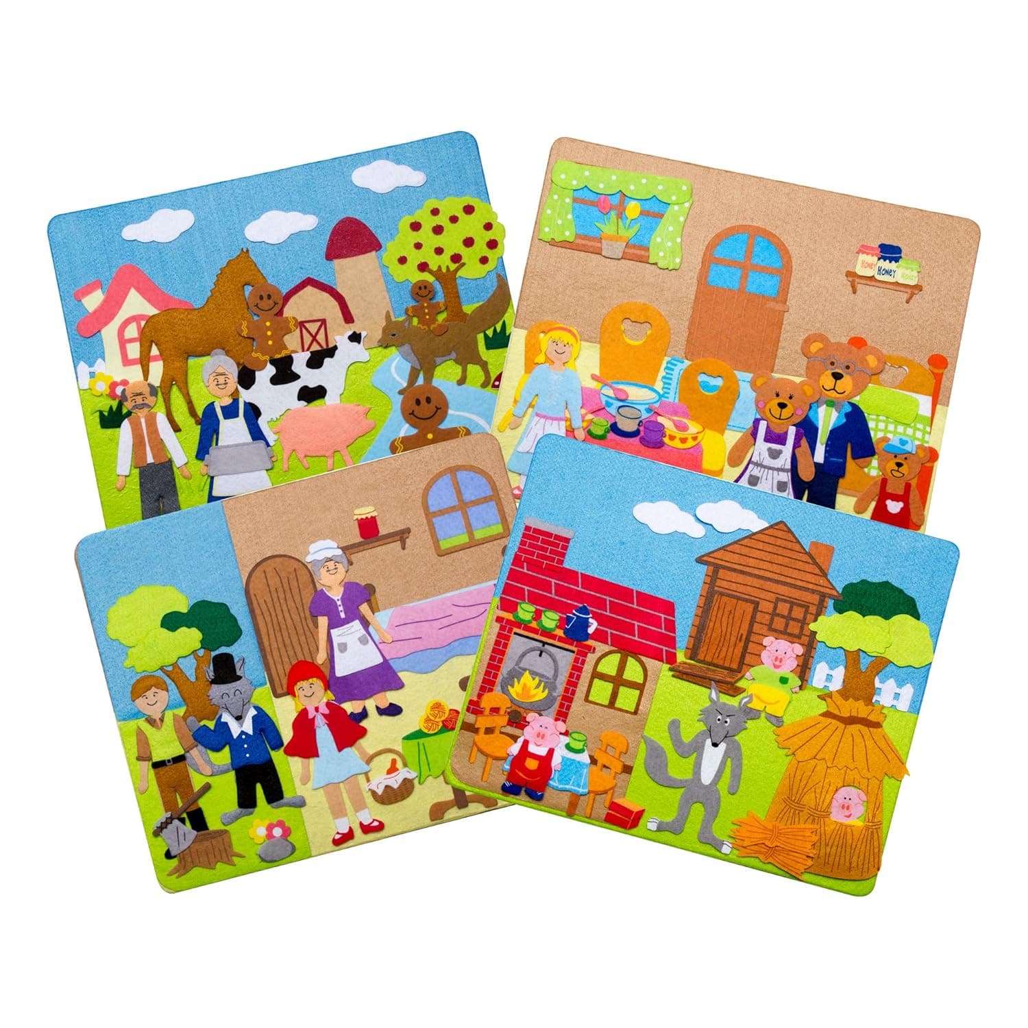 Sprogs Set of 4 Felt Storyboards w/Storage Bag, 3 Little Pigs, Gingerbread Man, Goldilocks, Red Riding Hood, SPG-ENA1021-SO