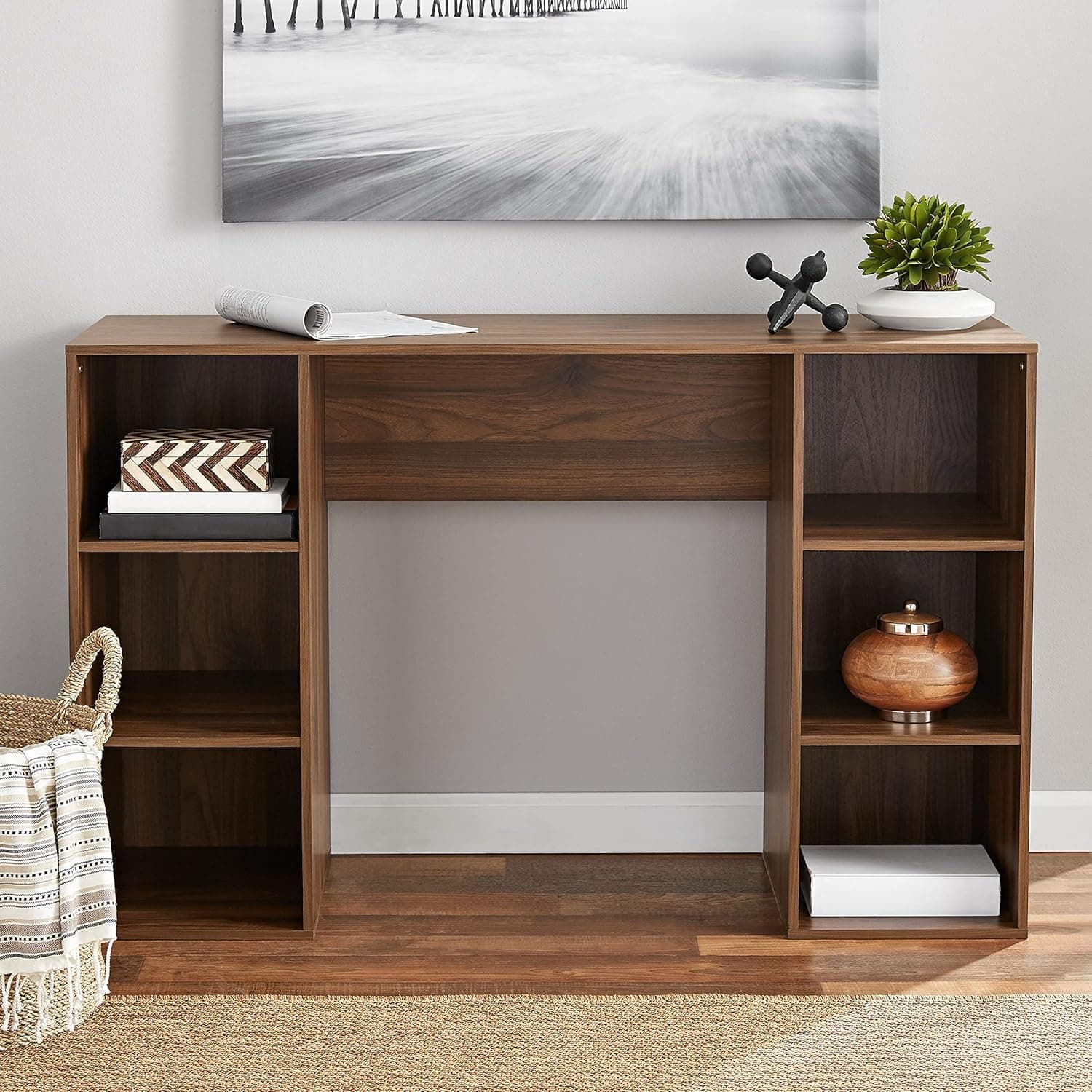Mainstay Student Desk - Home Office Bedroom Furniture Indoor Desk - Easy Glide Accessory Drawer (Desk Only, Rodeo Oak) (6 Cube Computer Desk, White)