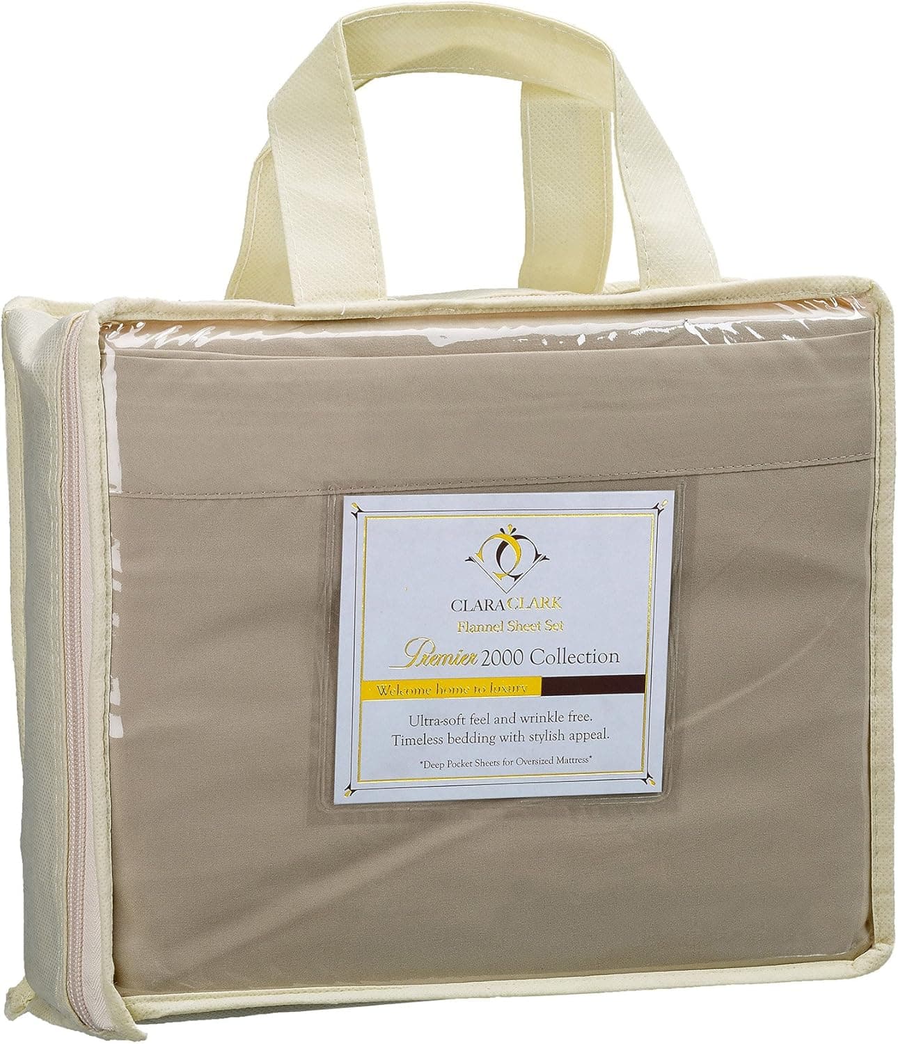 Clara Clark ® Premier 2000 Collection Bed Sheet Set, Twin Size, Cream Beige
