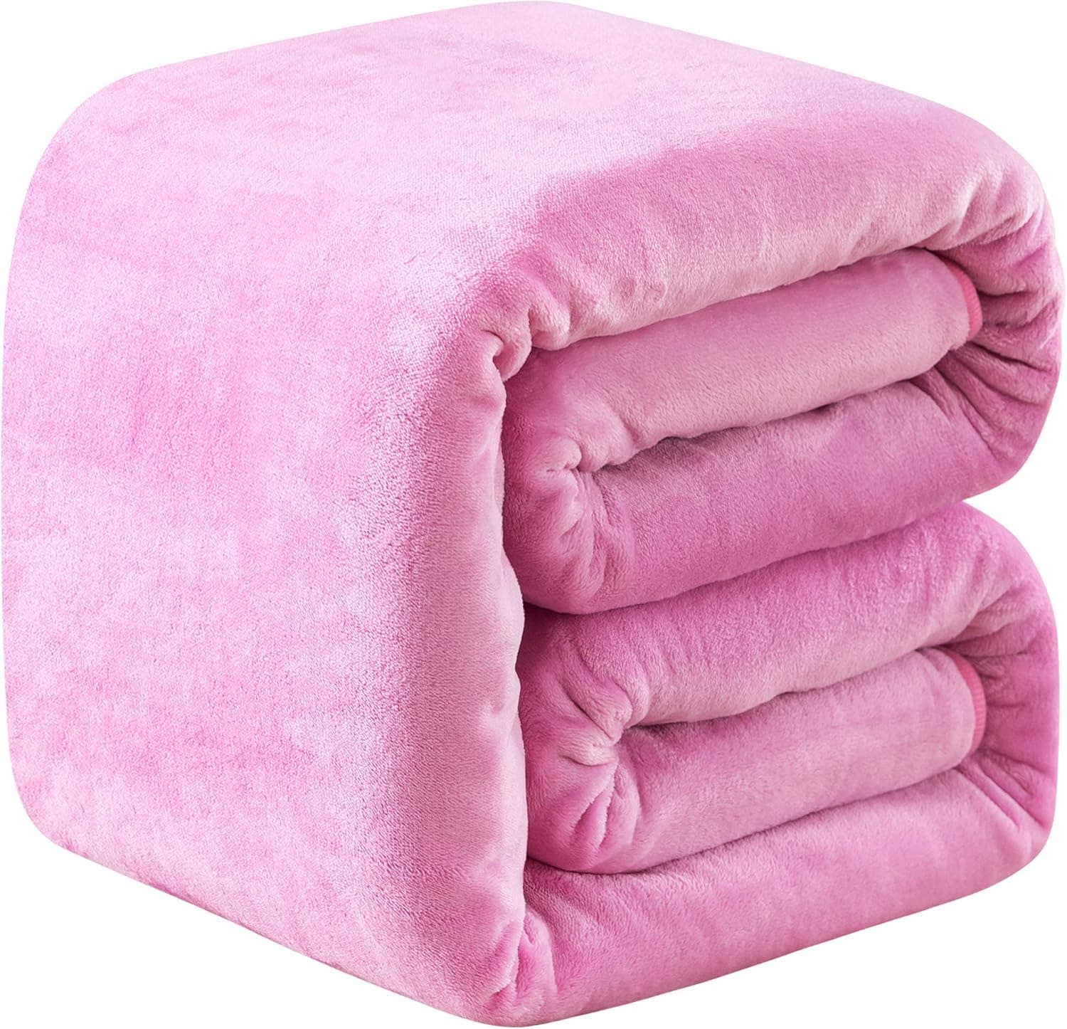 Fleece Blankets Travel Size for All Season 350GSM - Premium Lightweight Anti-Static Throw for Bed Extra Soft Brush Fabric Warm Sofa Thermal Blanket 50" x 61"(Pink Travel)