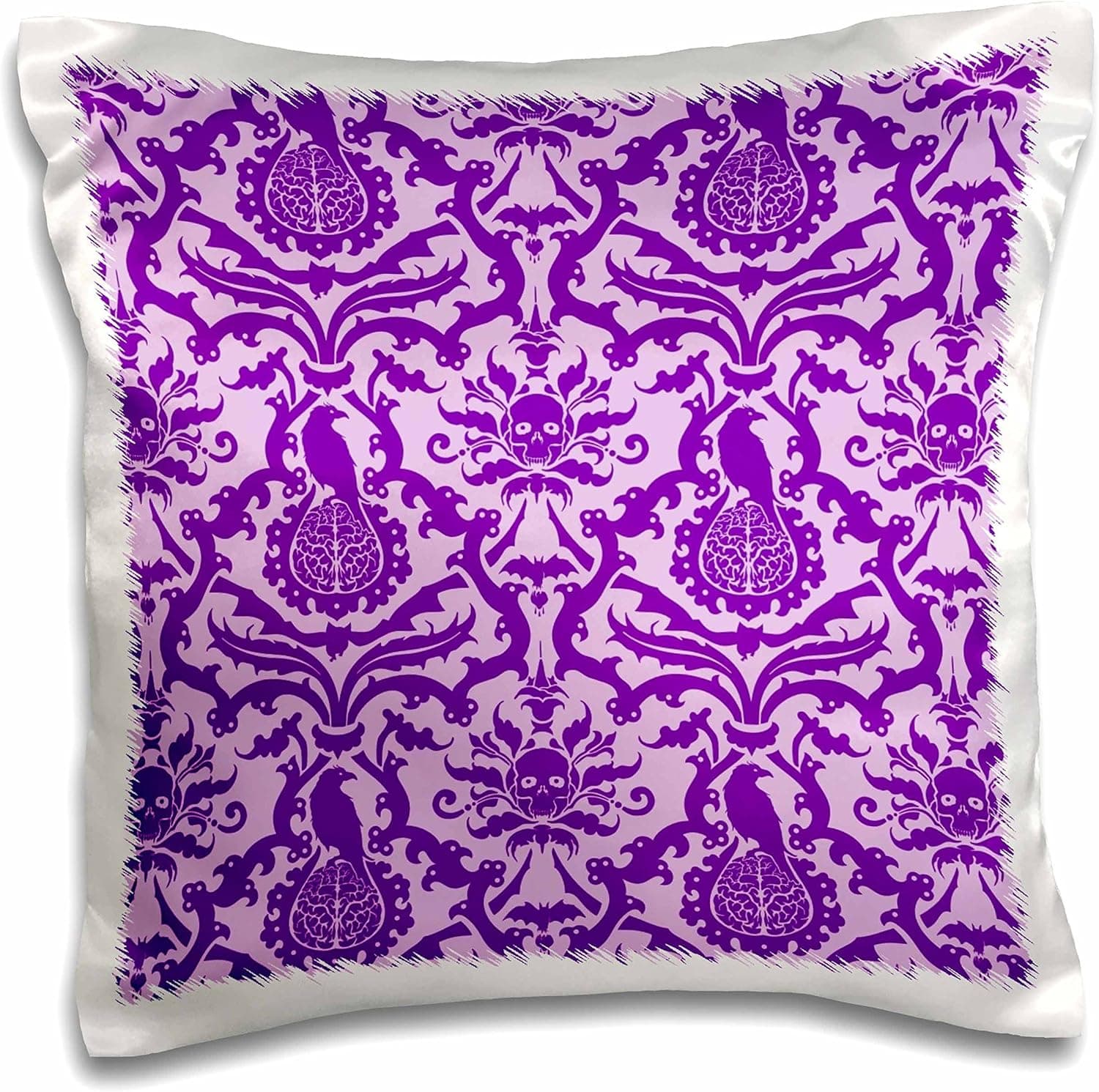 3dRose Bats, Ravens, Brains and Skulls Goth Horror Damask Pattern in Red-Pillow Case, 16 by 16" (pc_220800_1)