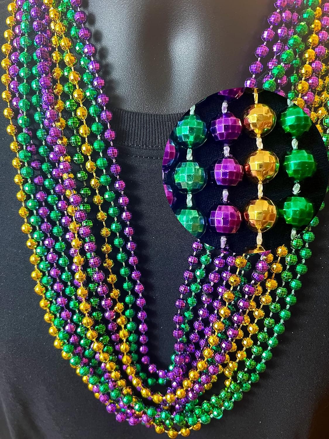 GIFTEXPRESS 12 pcs Disco Ball Purple Gold Green Mardi Gras Beads, 33" Globe Mardi Gras Necklaces Bundle, Party Costume Necklace Metallic Colors in Gold, Green, Purple