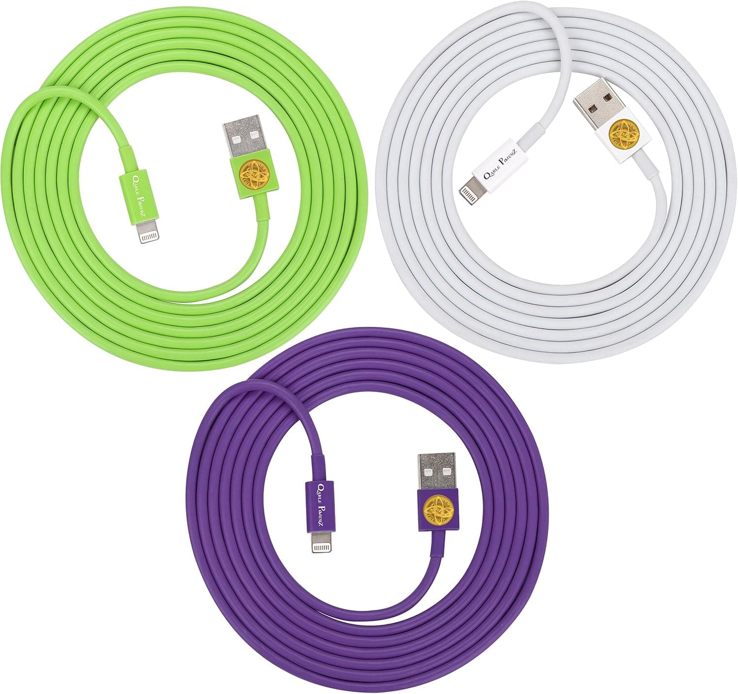 3PCS of Heavy-Duty Lightning to USB Sync Charger Data Cable Cord 6ft / 2m for iPhone 5s / 5c / 5, iPhone 6 / 6plus, ipad Air/Mini/iPod Touch 5 and Nano 7(Green White Purple)