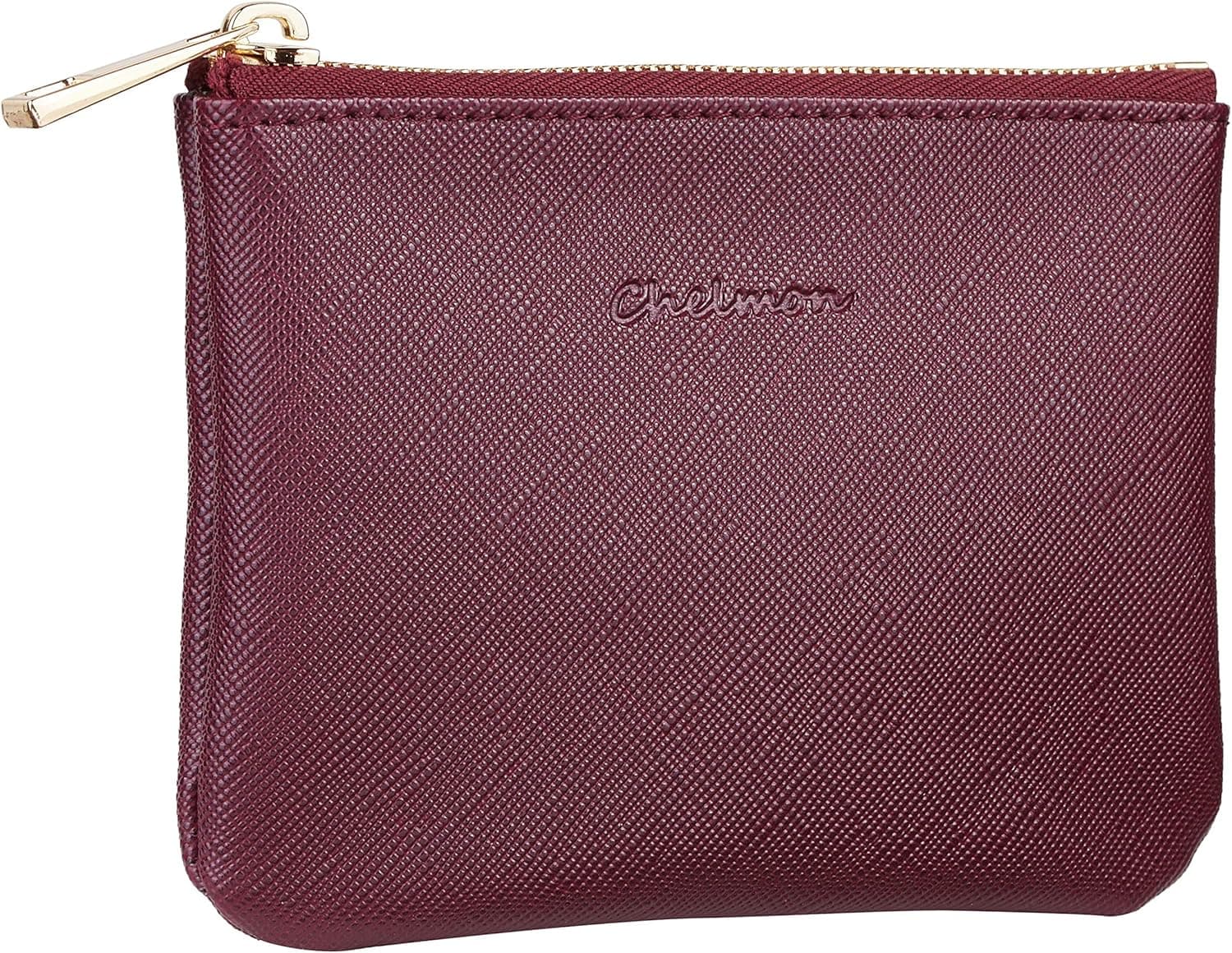 Chelmon Genuine Leather Coin Purse Pouch Change Purse With Zipper For Men Women (CH Wine Red)