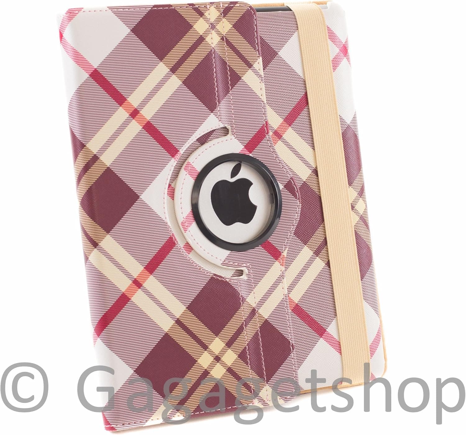 KPAD - YELLOW/MAROON For The New iPad 3 360 Leather PLAID PATTERN Rotating Magnetic Smart Cover Stand Case(Will also Fit for the Ipad 2) Case