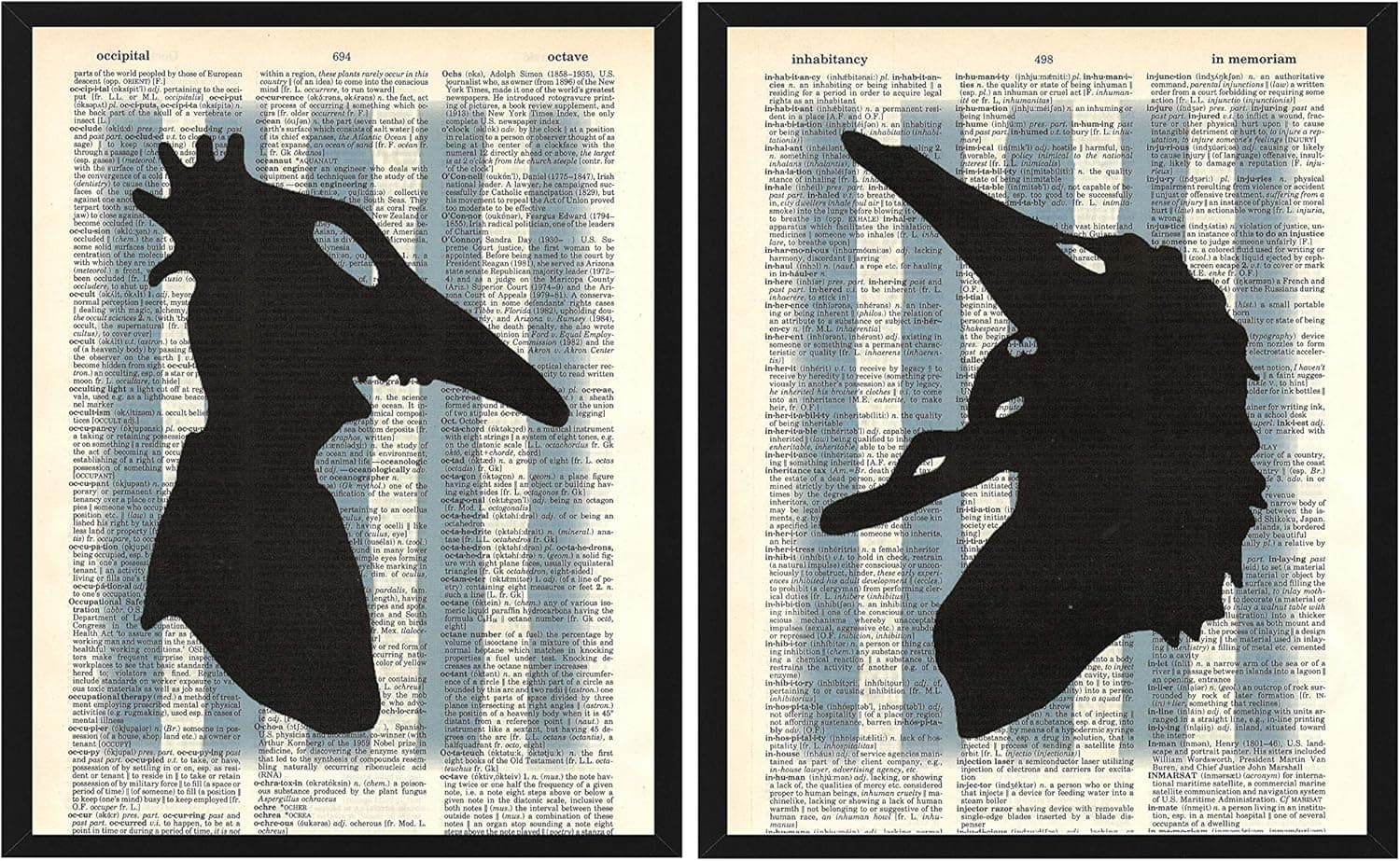 Beetlejuice Wall Decor Featuring Adam and Barbara Silhouettes 2-pack Dictionary Art Prints 8 x 10 Each