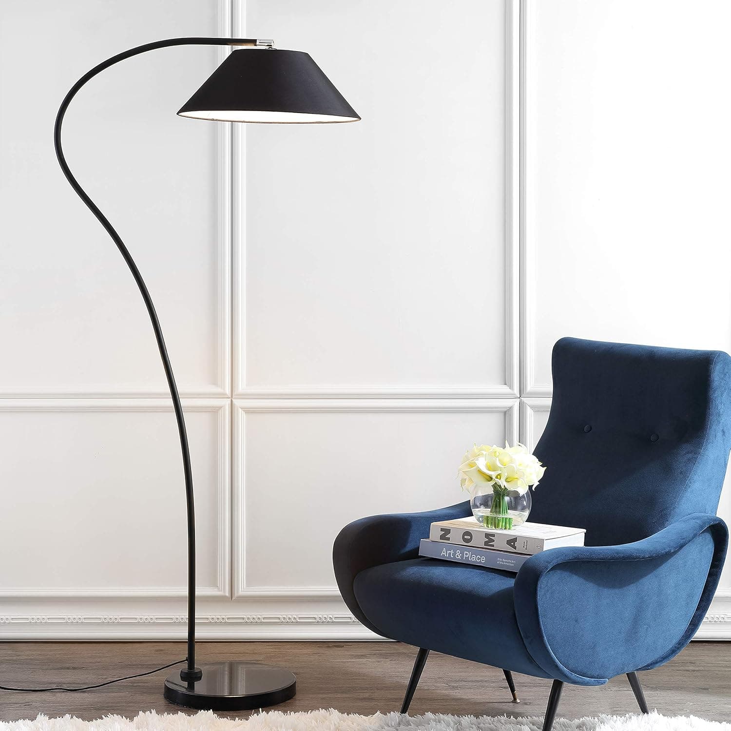 SAFAVIEH Lighting Collection Lumi Mid-Century Modern Retro Scandinavian Black 69-inch Living Room Bedroom Home Office Standing Arc Floor Lamp (LED Bulb Included)