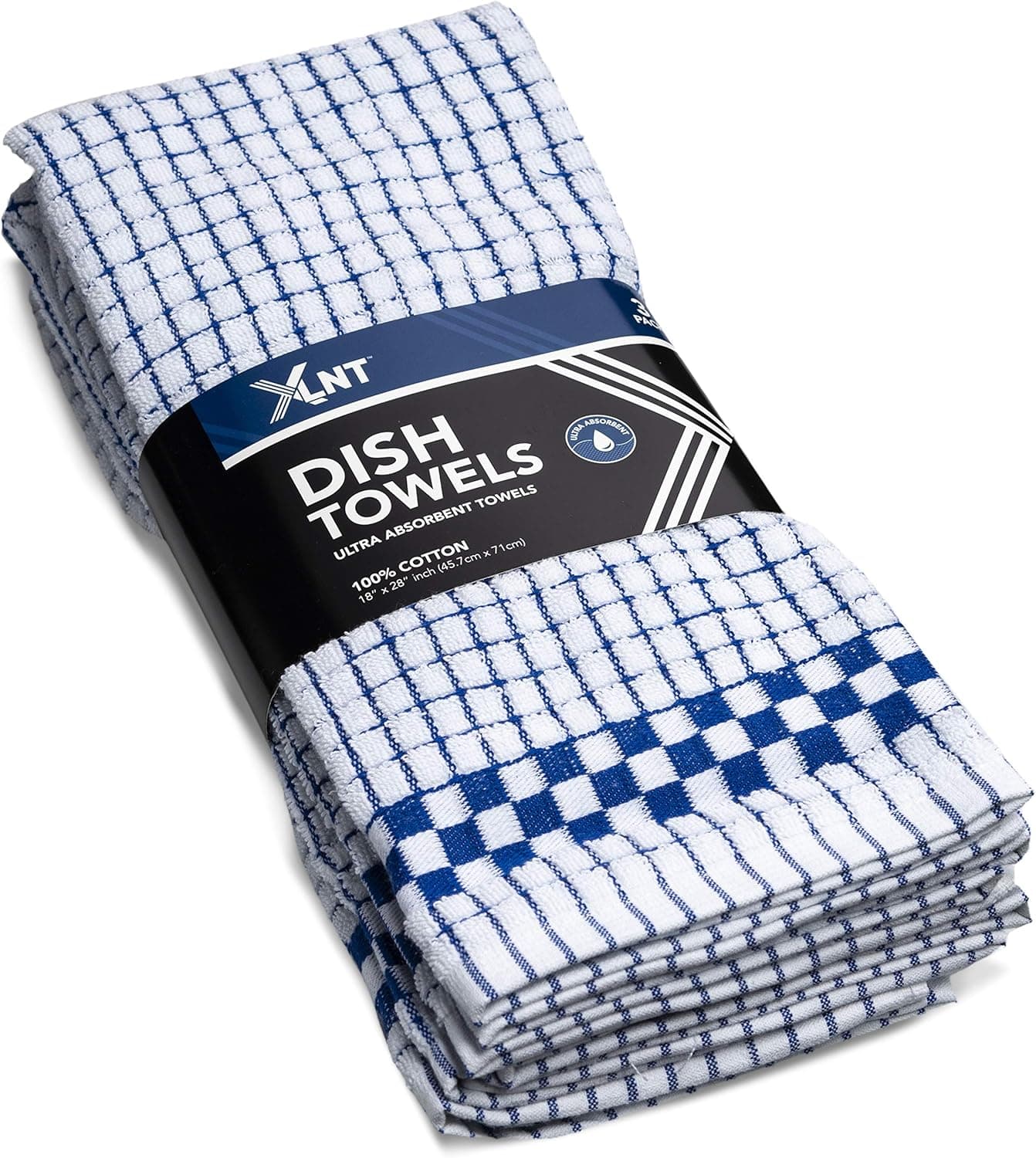 XLNT Blue Kitchen Towels (3 Pack) - 100% Cotton Dish Towels | Durable, Ultra Absorbent Dishcloths Sets of Hand Towels/Tea Towels for Everyday Scrubbing | Quick Drying Kitchen Washcloths Towel Set