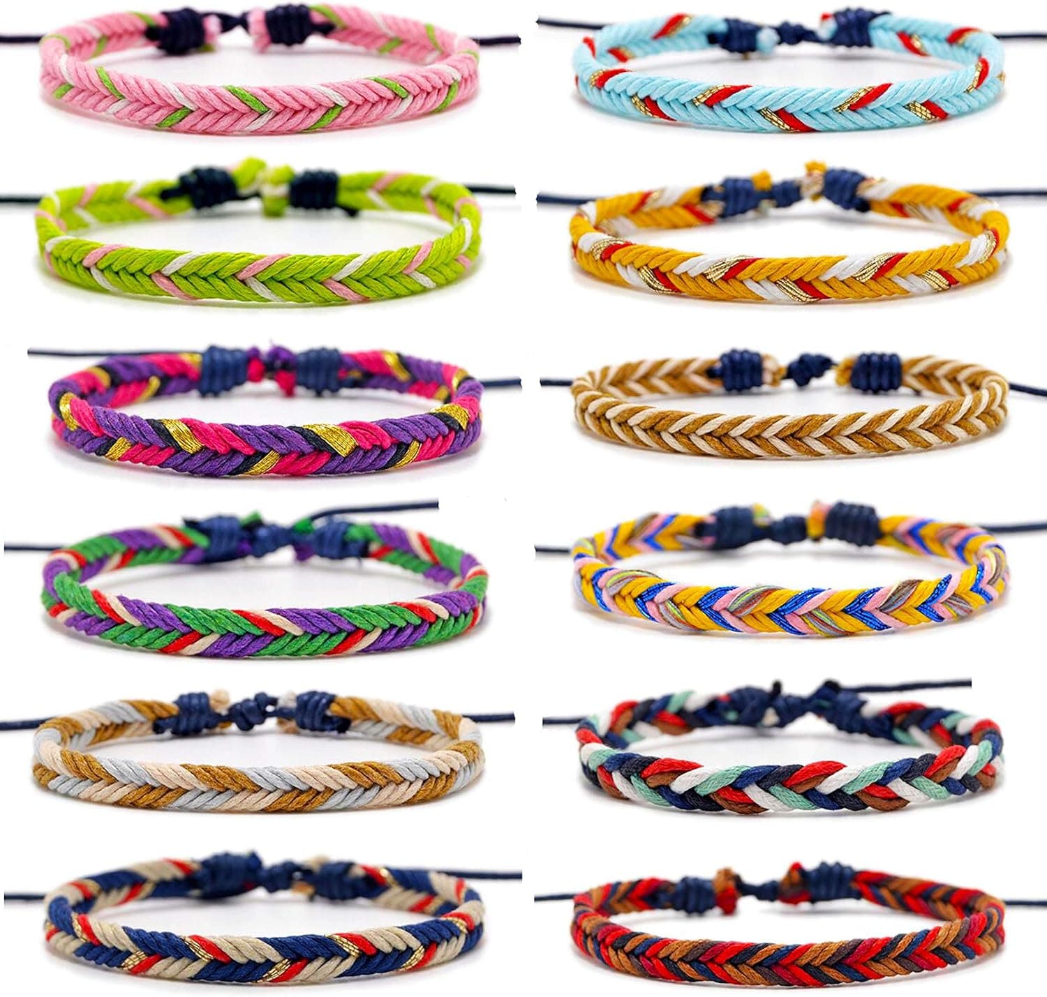 Carykon 12 PCS Friendship Bracelet Hand-Woven Cotton and Linen Bracelet Adjustable Size 6-11 Inches Unisex