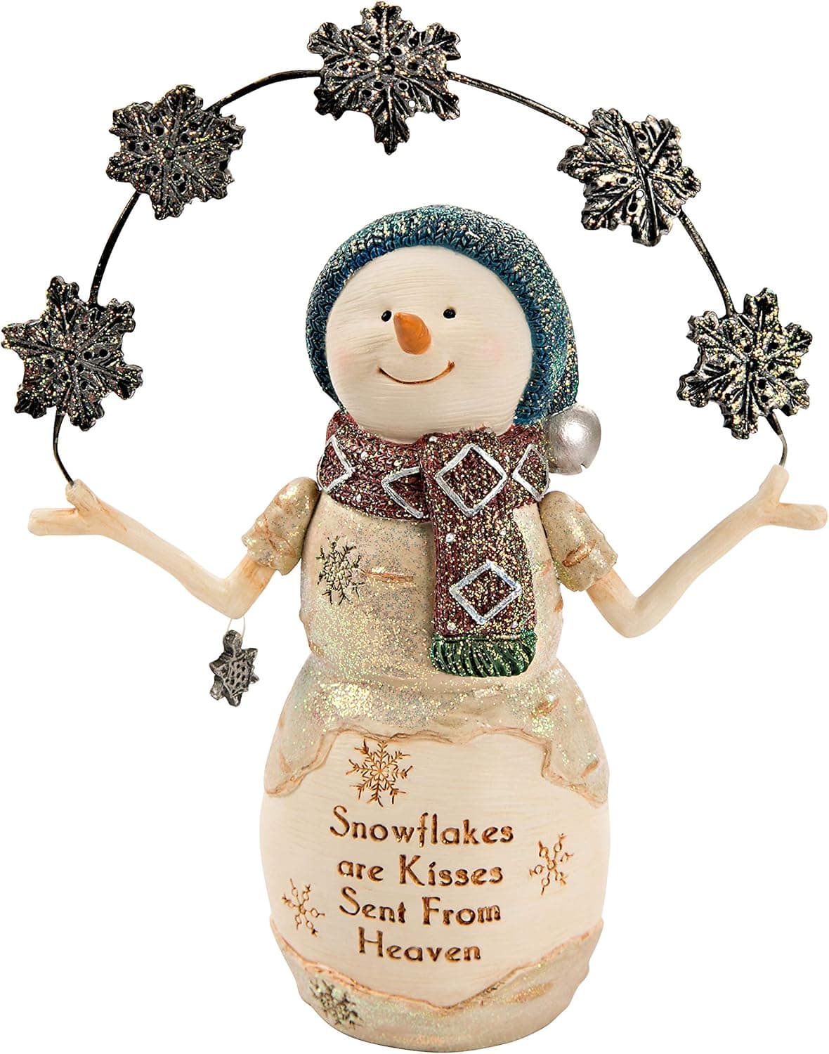 Pavilion Gift Company Kisses Sent from Heaven-6 Inch Collectible Snowman Figurine Holding Snowflakes, White