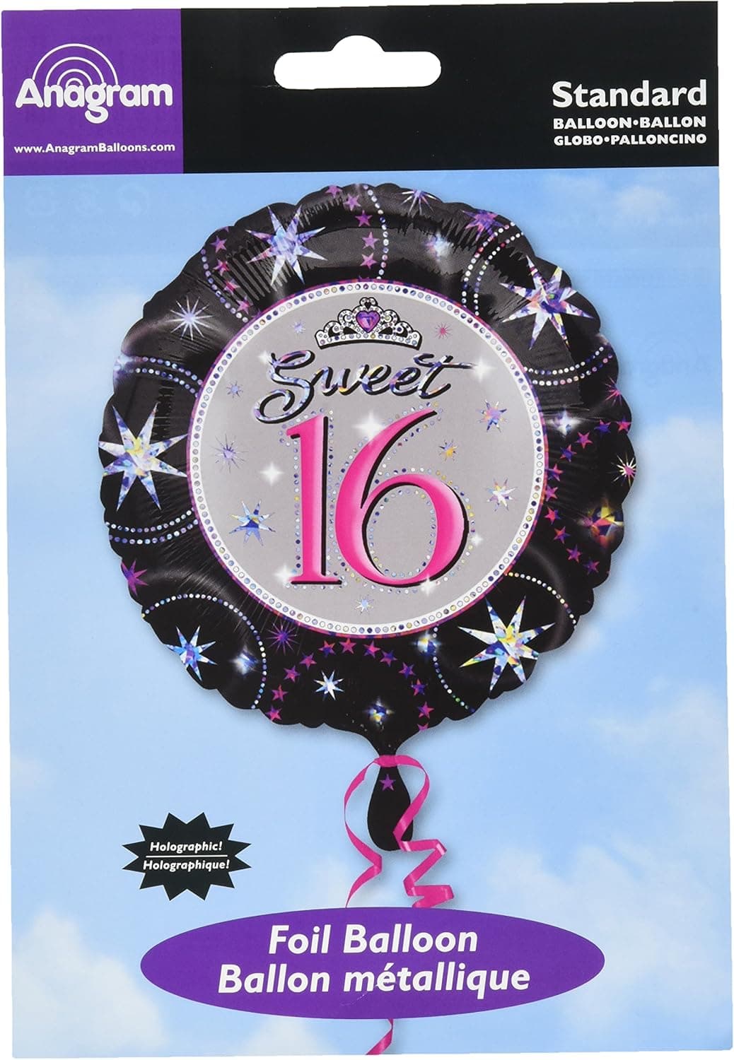 Anagram International Sweet 16 Sparkle Prismatic Balloon, 18", Multicolor