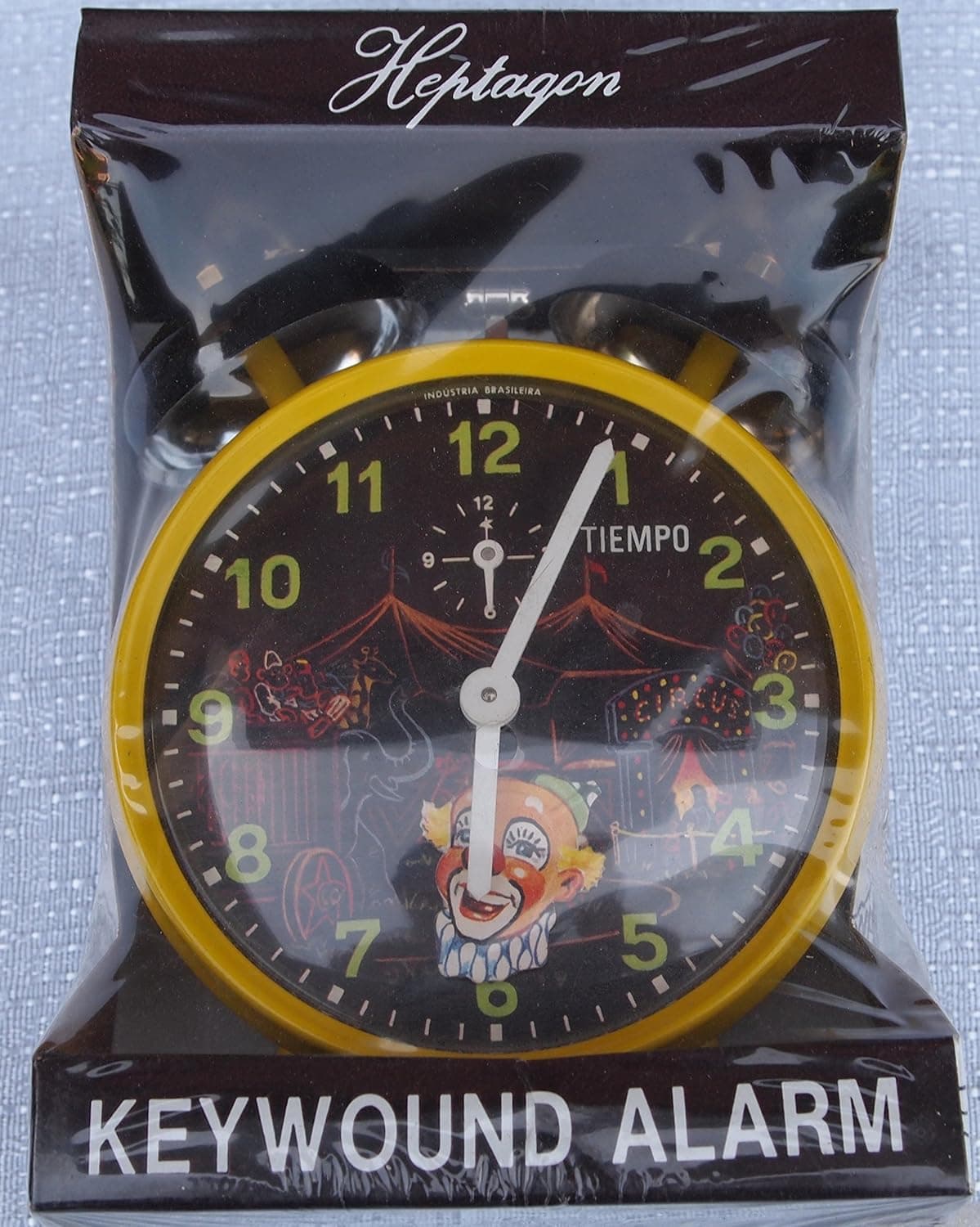 Heptagon Twin Bell Keywound Animated Alarm Clock 5"