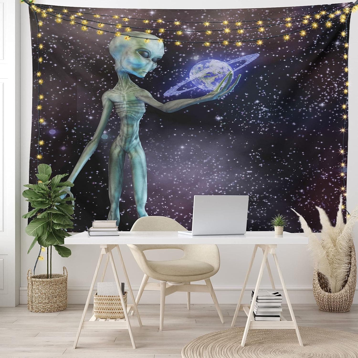 Lunarable Outer Space Tapestry, Alien Body Planet in Milky Way Star Clusters Extraterrestrial Creature Image, Fabric Wall Hanging Decor for Bedroom Living Room Dorm, 30" X 45", Dark Purple
