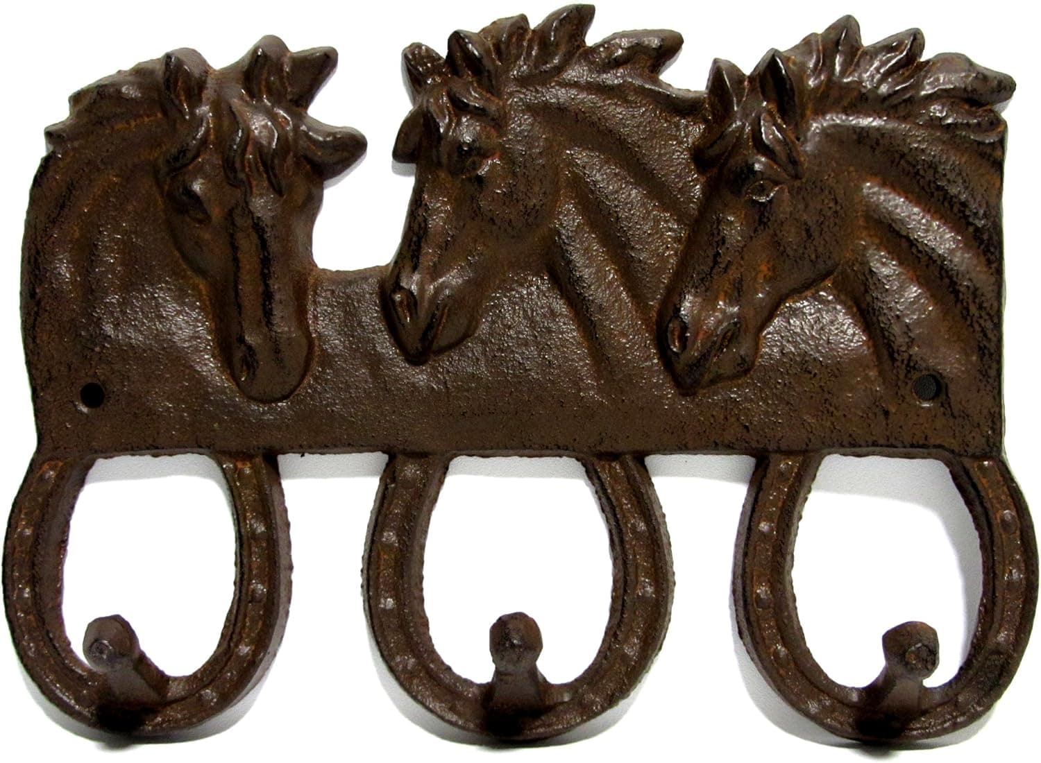 Wall Hooks Equestrian Themed With Three Horses and Horse Shoes