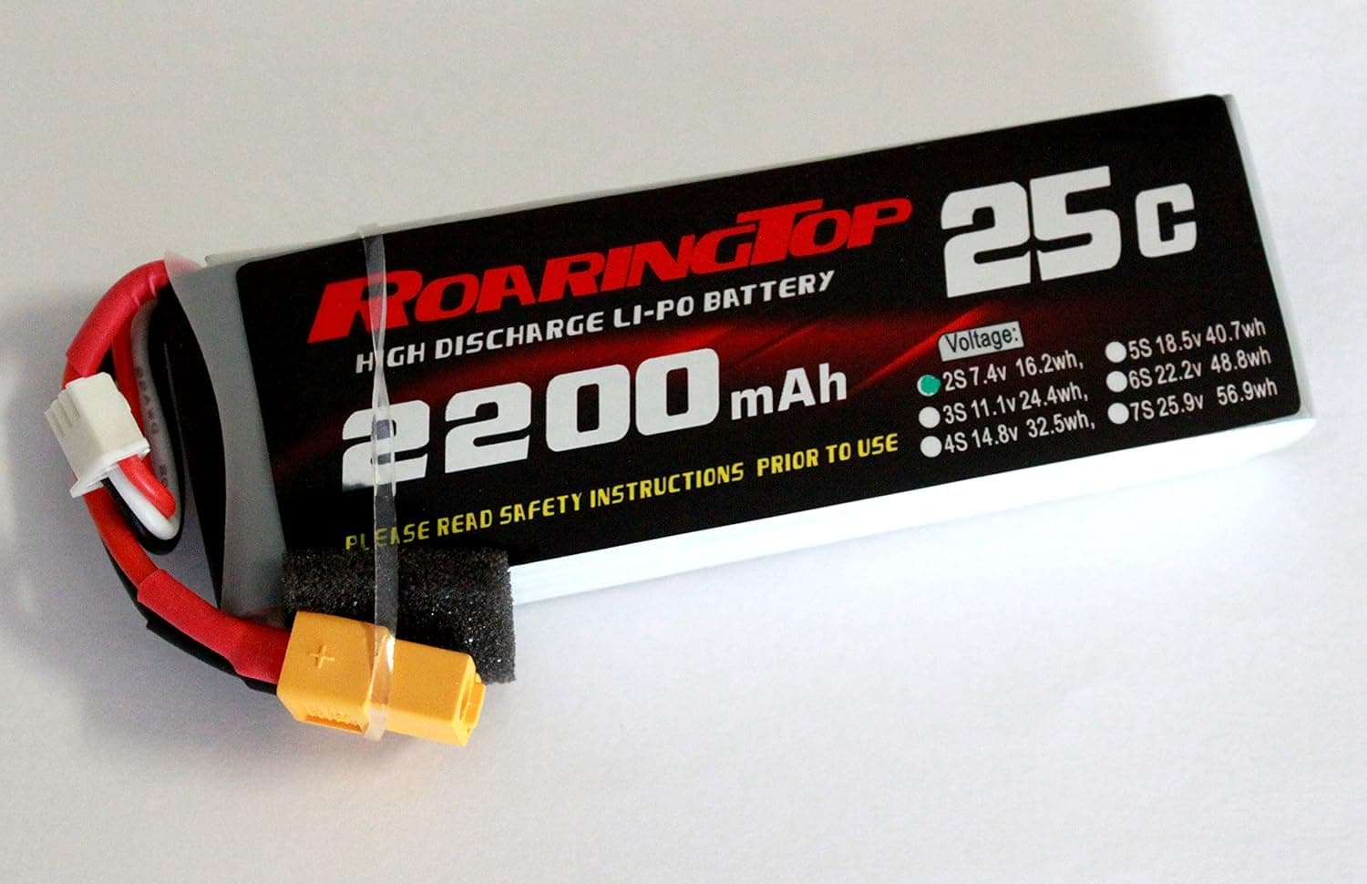 RoaringTop LiPo Battery Pack 25C 2200mAh 2S 7.4V with XT60 Plug for RC Car Boat Truck Heli Airplane