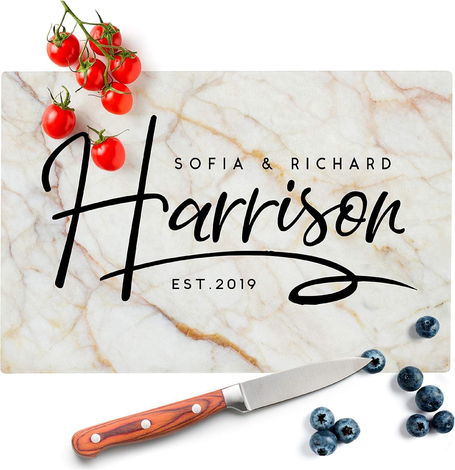 Personalized Kitchen Signs for Couples - 12 Marble Colors, 8x10 in - Tempered Glass Cutting Board - Wedding Gifts for the Couple, Housewarming Gift, Personalized Gifts