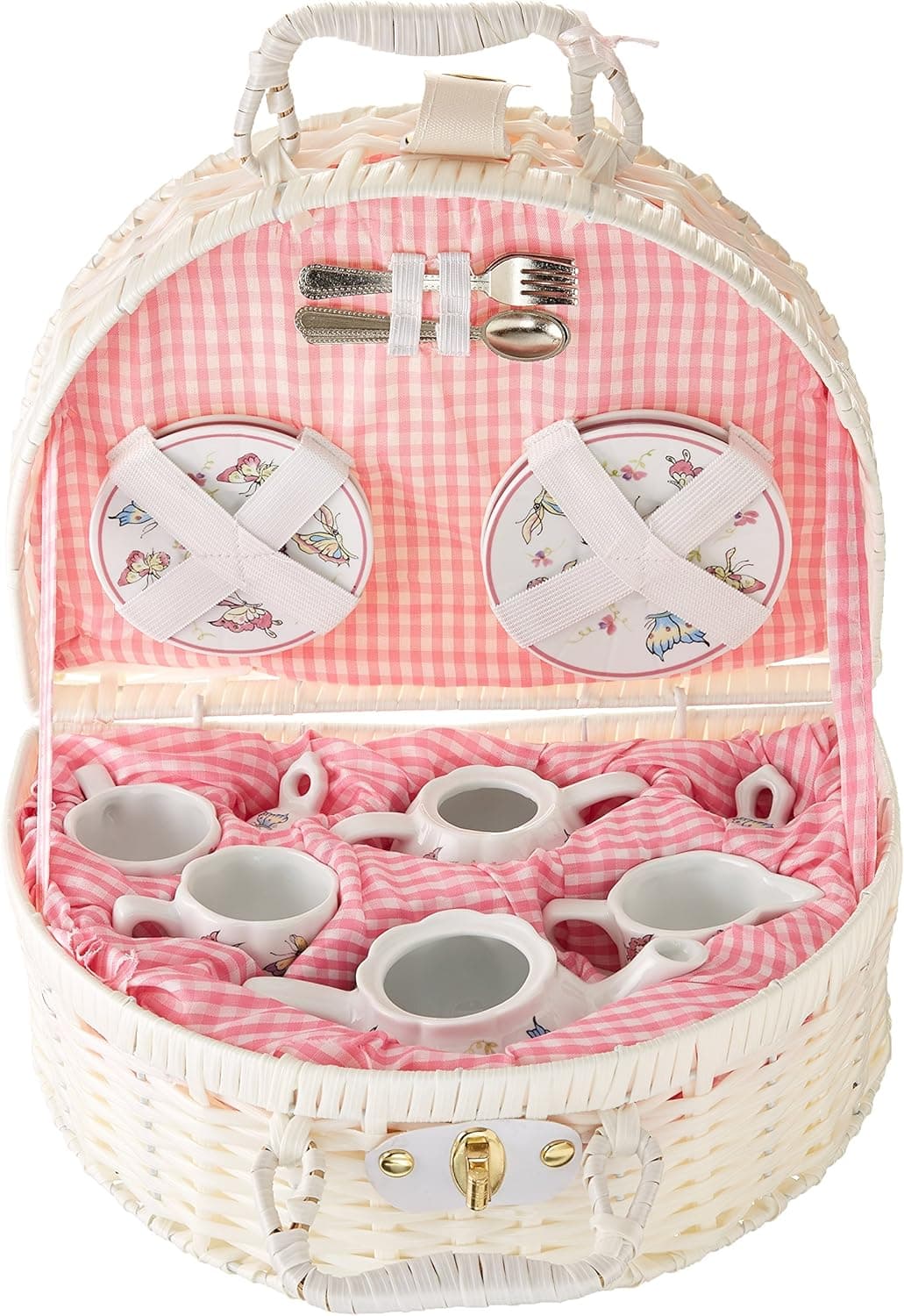 Delton Products Pink Butterfly Children's Tea Set with Basket