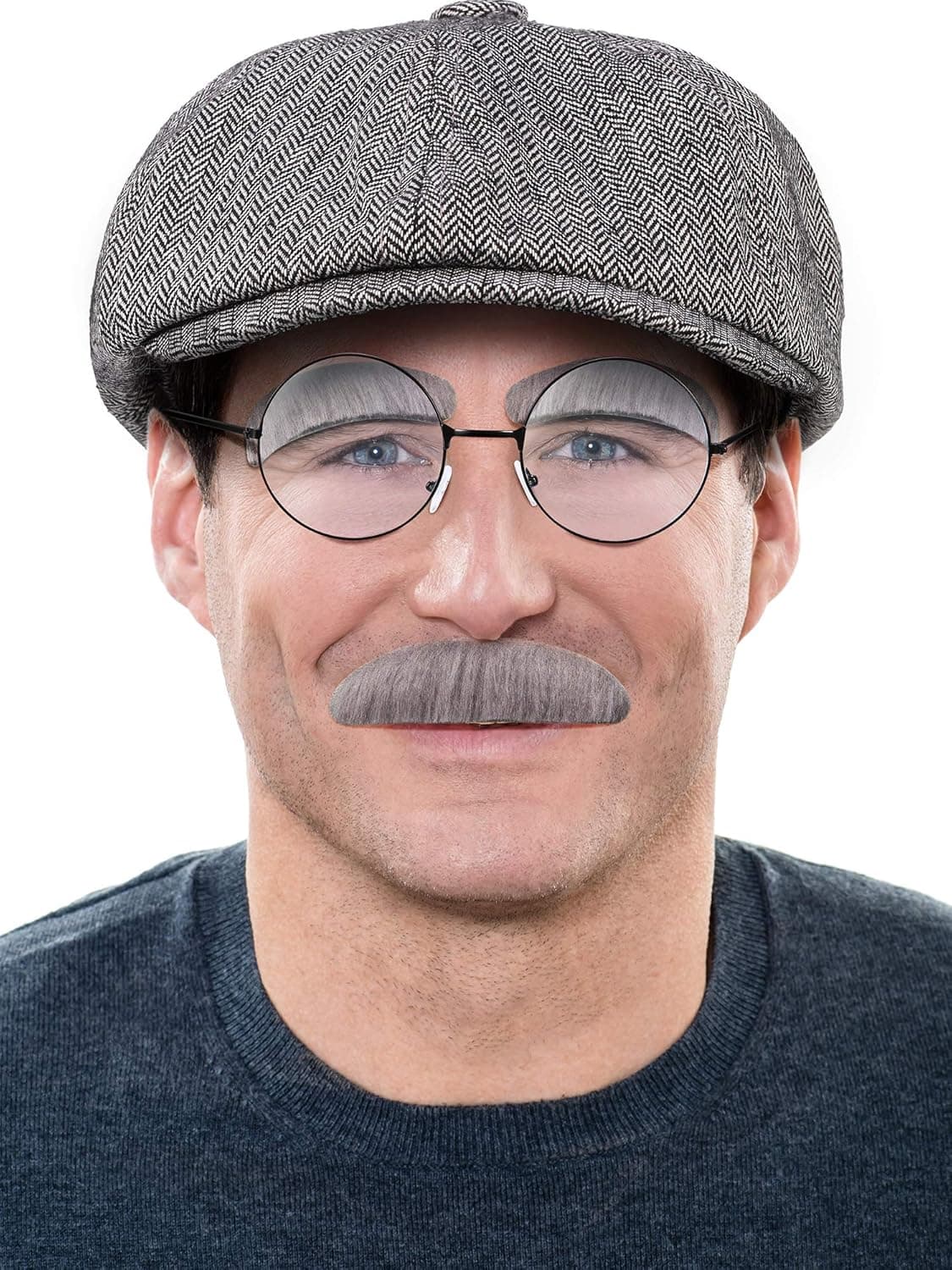 3-Piece Grandpa Suit Including Beret, Glasses, Beard, Eyebrows for Old Man Role-Playing Supplies