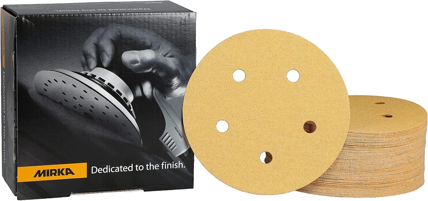 Mirka 23-614-060 5-inch 5-Hole 60-Grit Dustless Hook & Loop Sanding Discs - 50-Pack