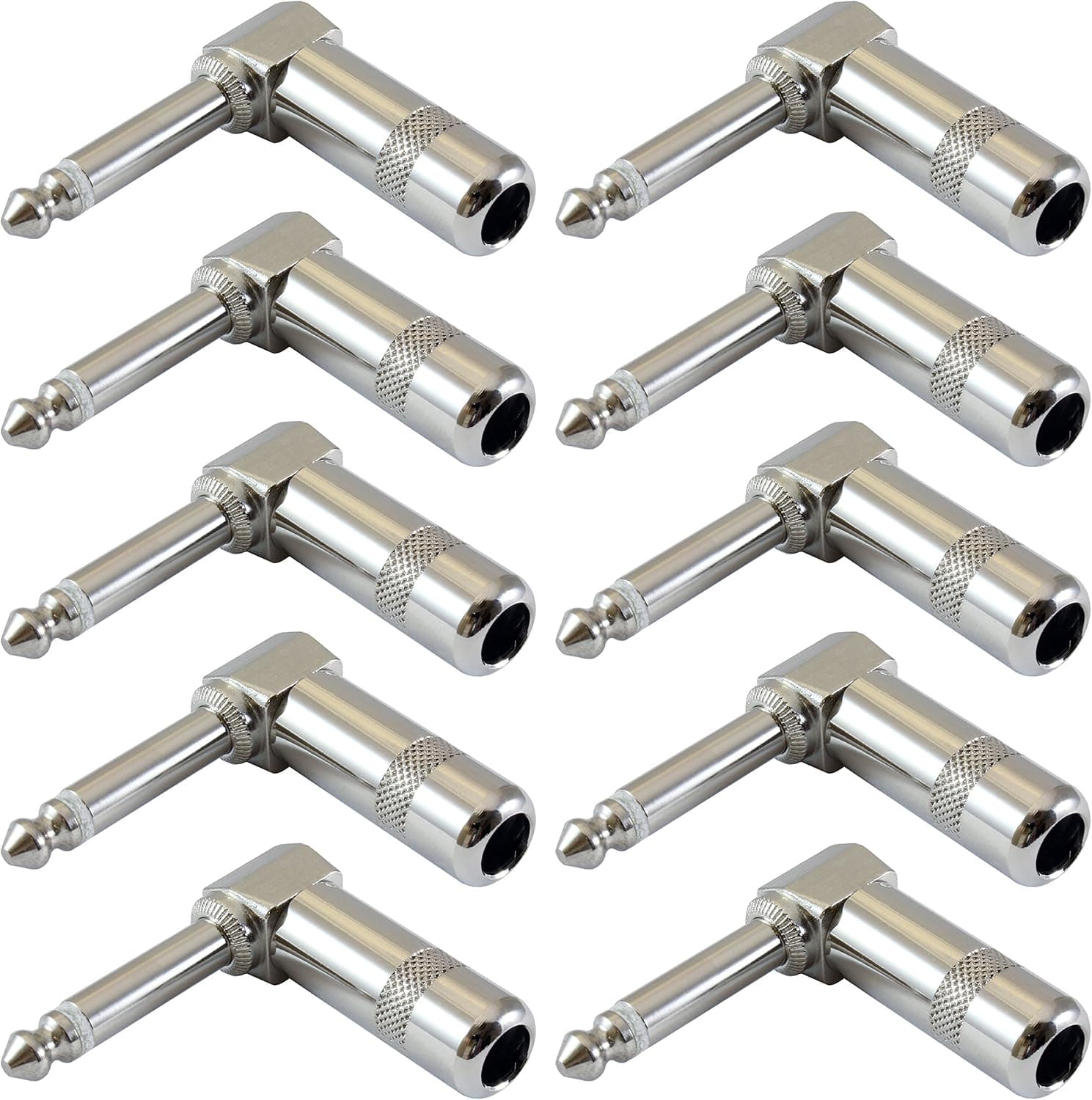 GLS Audio 1/4" Right Angle Plugs TS Mono Heavy Duty Style for Speaker Cables, Patch Cables, Snakes - Male 1/4 Inch Phono 6.3mm Phone Plug Bulk - 10 Pack