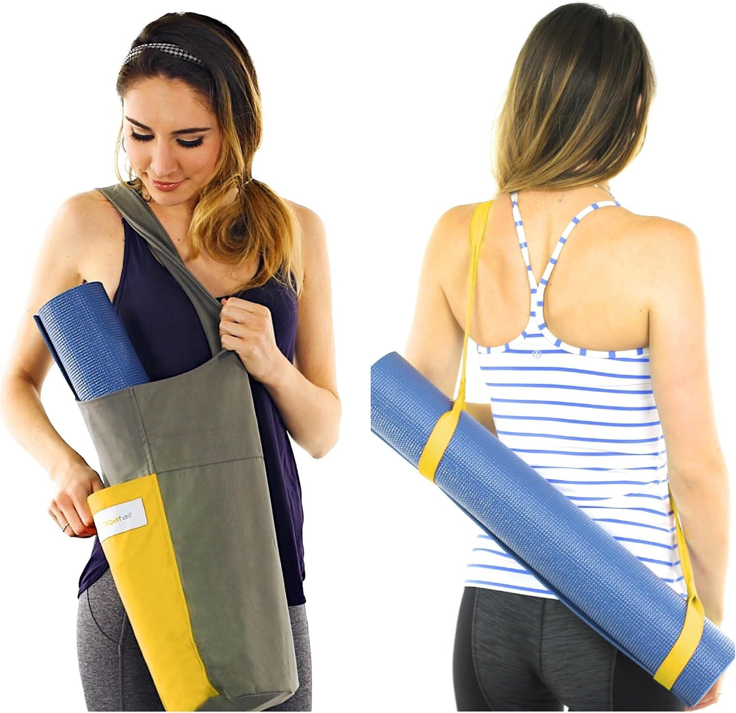 YOGATAIL Yoga Mat Bag Holder + Yoga Mat Strap for Carring Yoga Mat + Plus 2 Extra Pocks for Yoga Mat Cleaner, Yoga Strap, Yoga Bags and Carriers for Men, Kids and Women