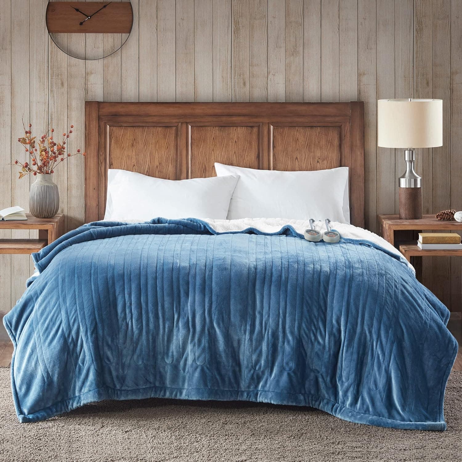 Woolrich Heated Plush to Berber Electric Blanket Throw Ultra Soft Knitted , Super Warm and Snuggly Cozy with Auto Shut Off and Multi Heat Level Setting Controllers, Twin: 62x84", Sapphire