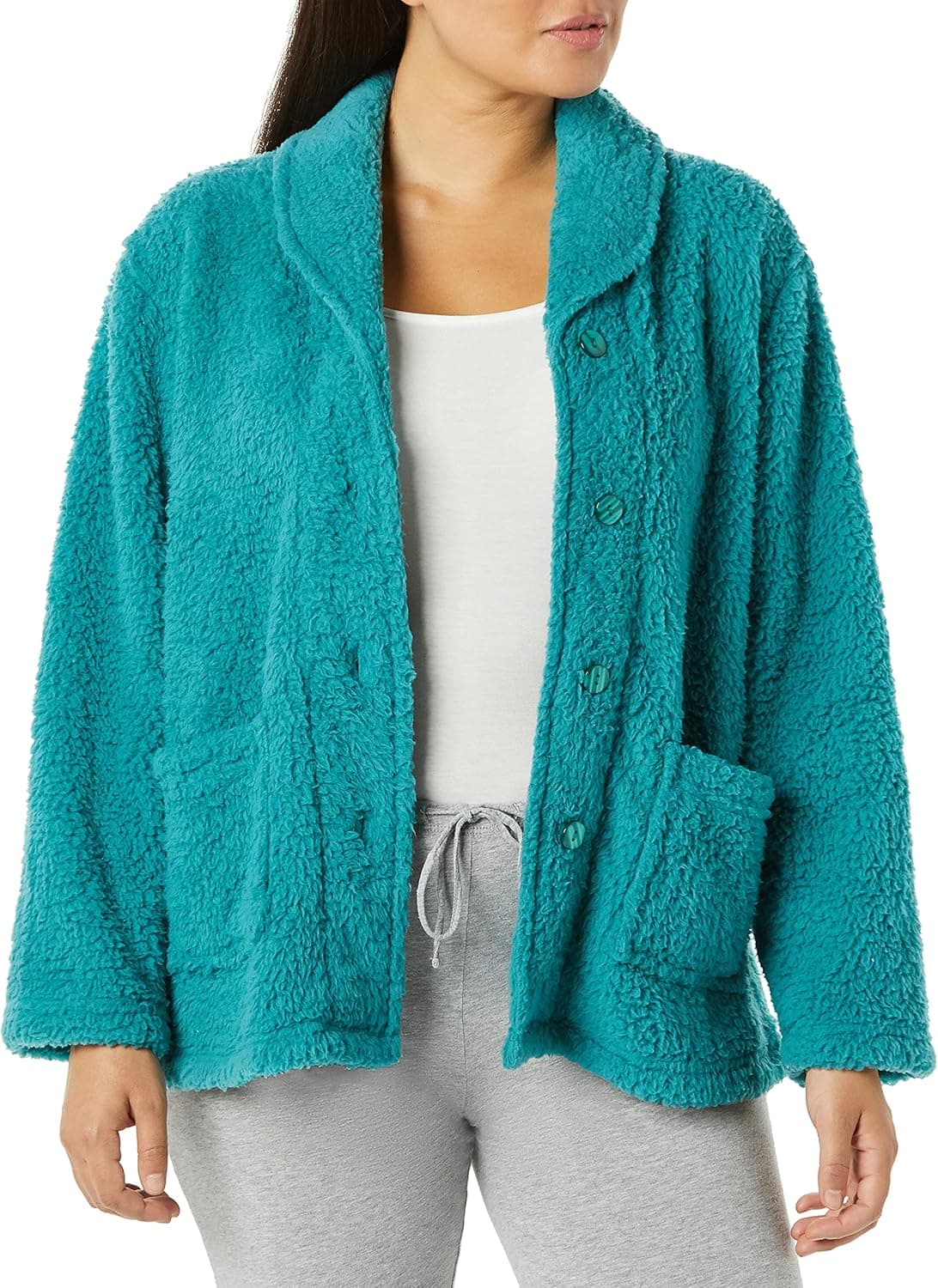AmeriMark Women's Fleece Button Down Bed Jacket with Pockets