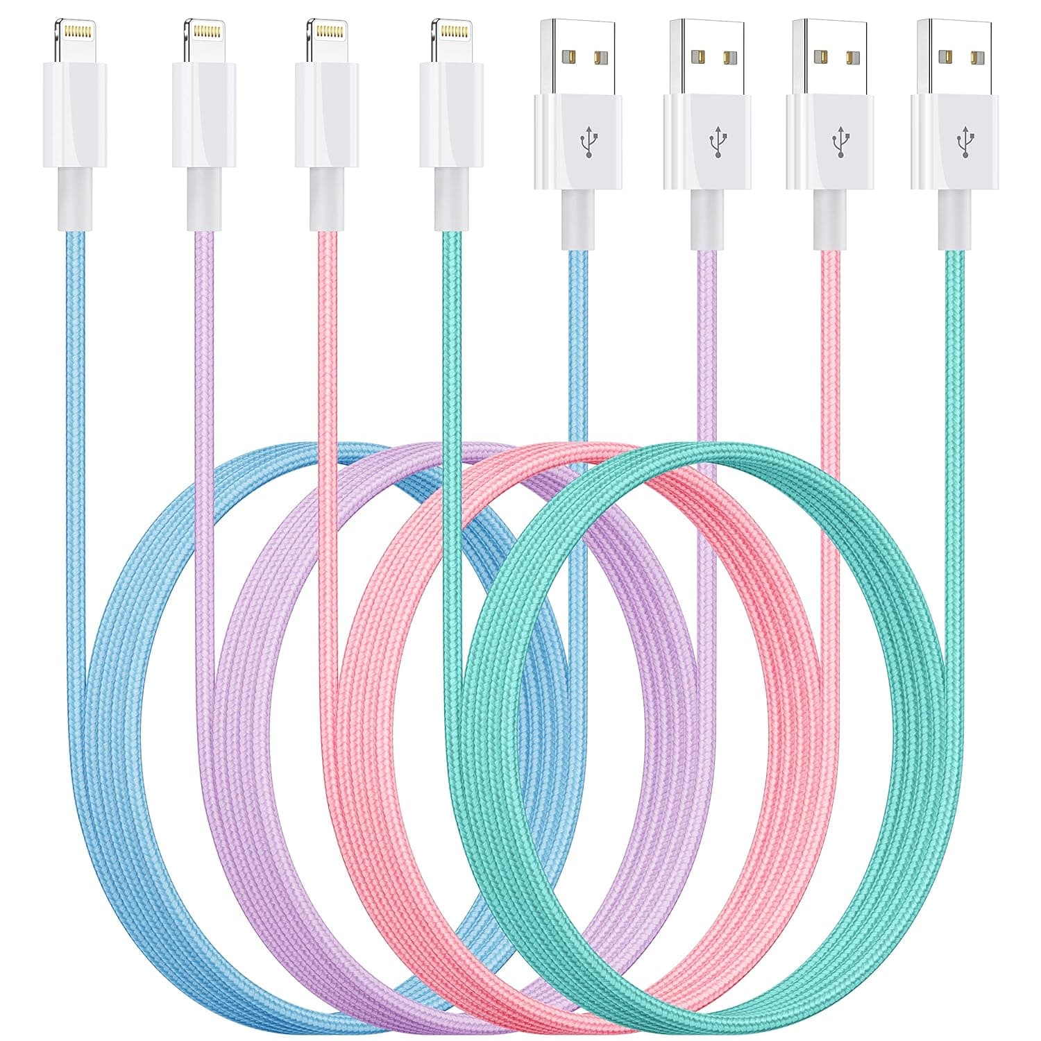 iPhone Charger Nylon Braid Cord 4Colors Lightning Cable [4-Pack 6ft] Apple MFi Certified for Apple Charger, iPhone 13/12/11/SE/Xs/XS Max/XR/X/8 Plus/7/6 Plus/iPad/iPod Max/XR/X/8 Plus/7/6 Plus