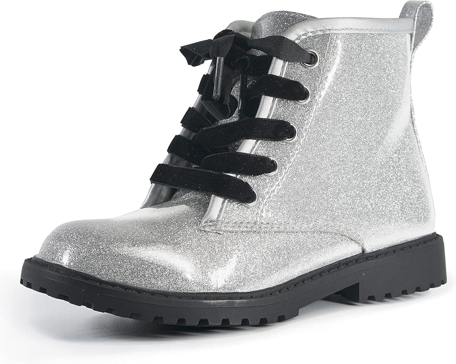 FITORY Girls Glitter Ankle Boots, Lace Up Waterproof Combat Shoes With Side Zipper for Toddler/Little Kid/Big Kid