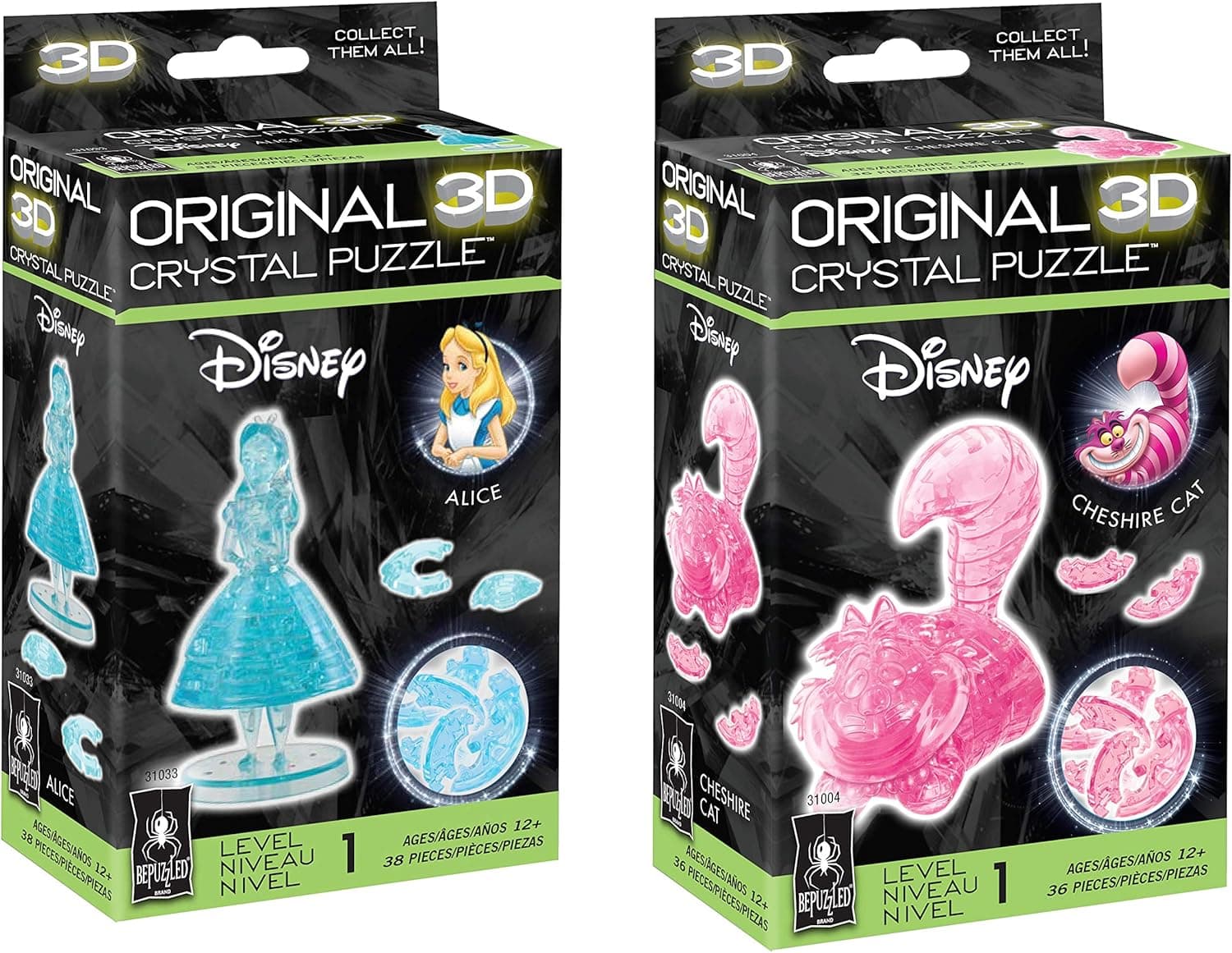 BePuzzled Original 3D Crystal Puzzle Bundle – Disney Alice in Wonderland and Cheshire Cat (2 Puzzles)