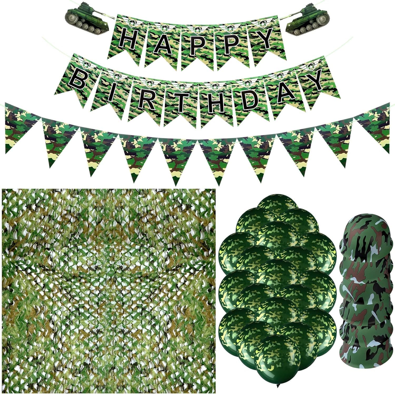 Army Birthday Party Supplies Camouflage Decorations Include Army Helmets Woodland Camouflage Netting Camo Birthday Banner Camo Balloons Plastic Camouflage Hats Desert Camo Net for Soldier Party Favors