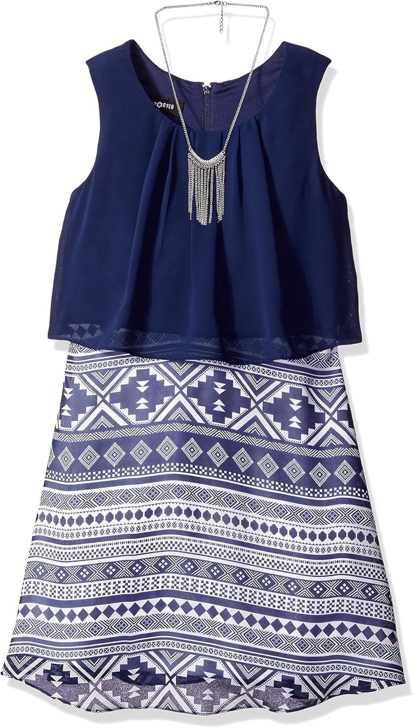 Amy Byer Girls' Big Sleeveless Popover Dress with Full Skirt