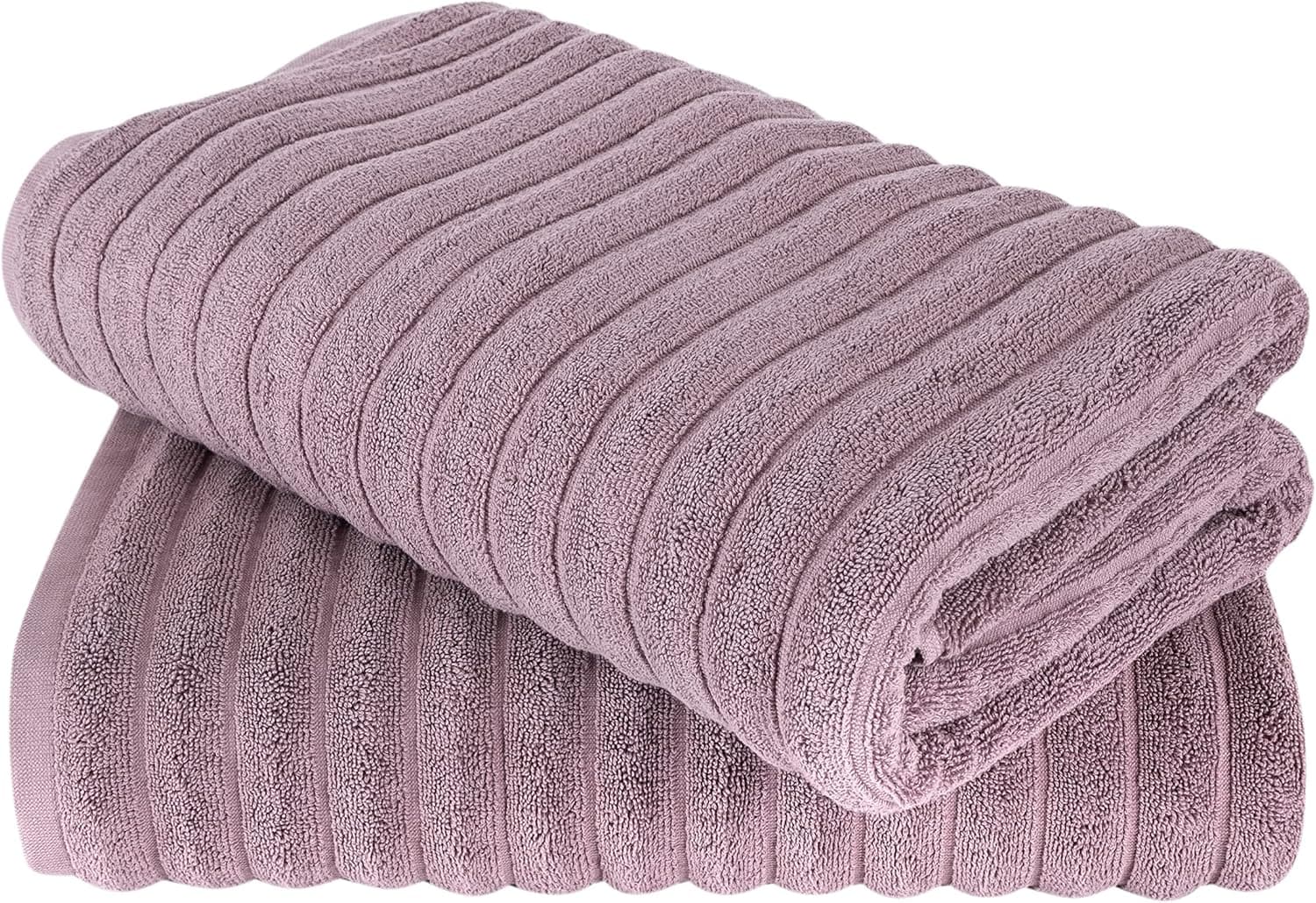 Classic Turkish Towels - Extra Large Premium Cotton Bath Sheet Set - Thick and Absorbent, Ribbed 2-Piece Luxury Bathroom Towels, 40x65 inches, 100% Turkish Cotton (Mauve)