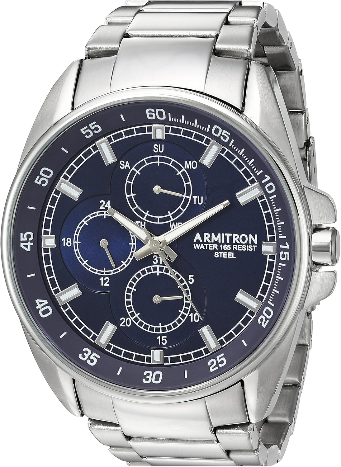 Armitron Men's 20/5224NVSV Multi-Function Dial Silver-Tone Bracelet Watch
