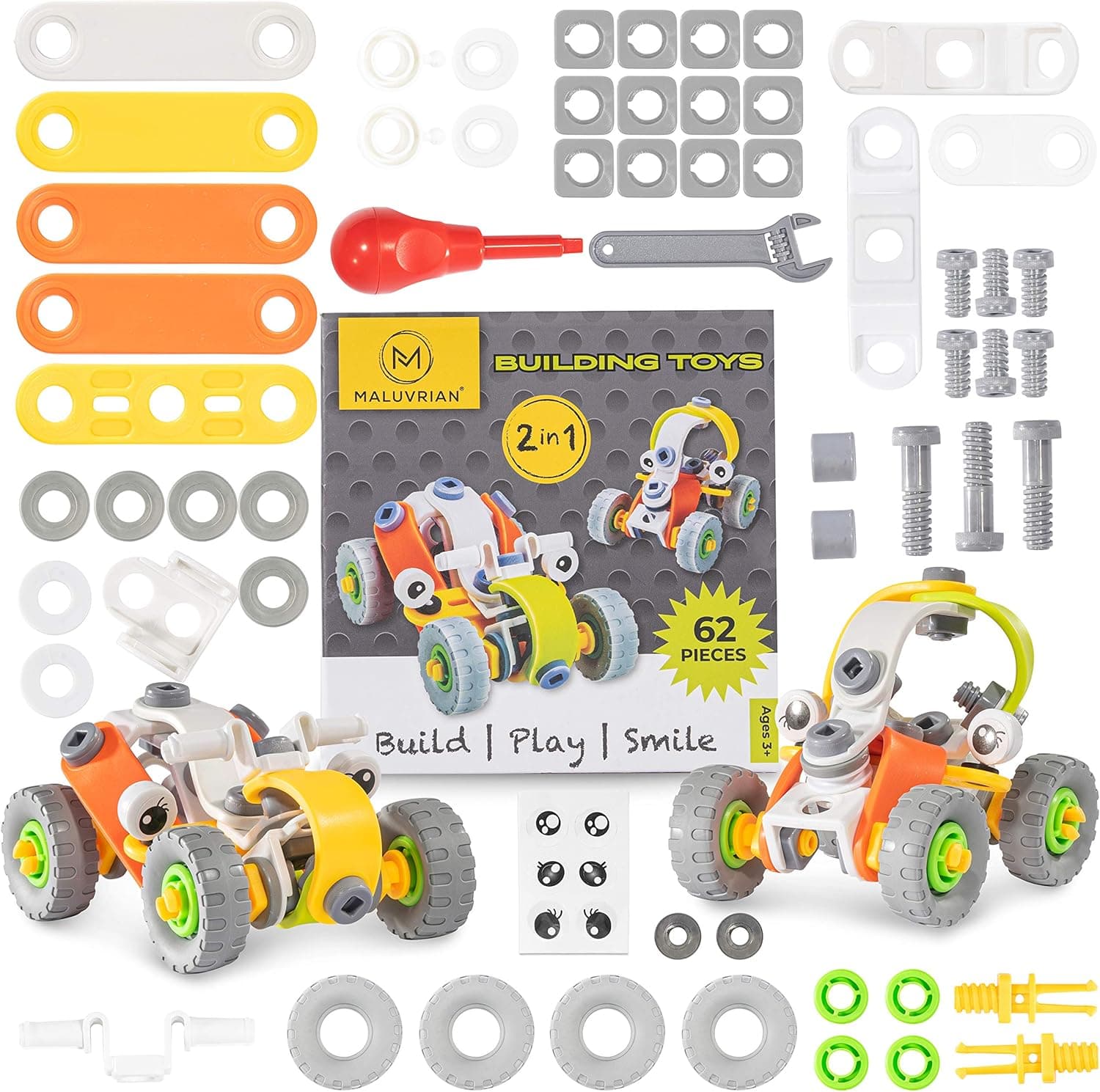 MALUVRIAN Building Toys for Kids Ages 4 5 6 7 8 Year Old Boys & Girls | Stem Toys Fun Educational Learning Kids Toys | Building Blocks | Creative Engineering Toys | Fine Motor Toddler Toys | 62 pcs