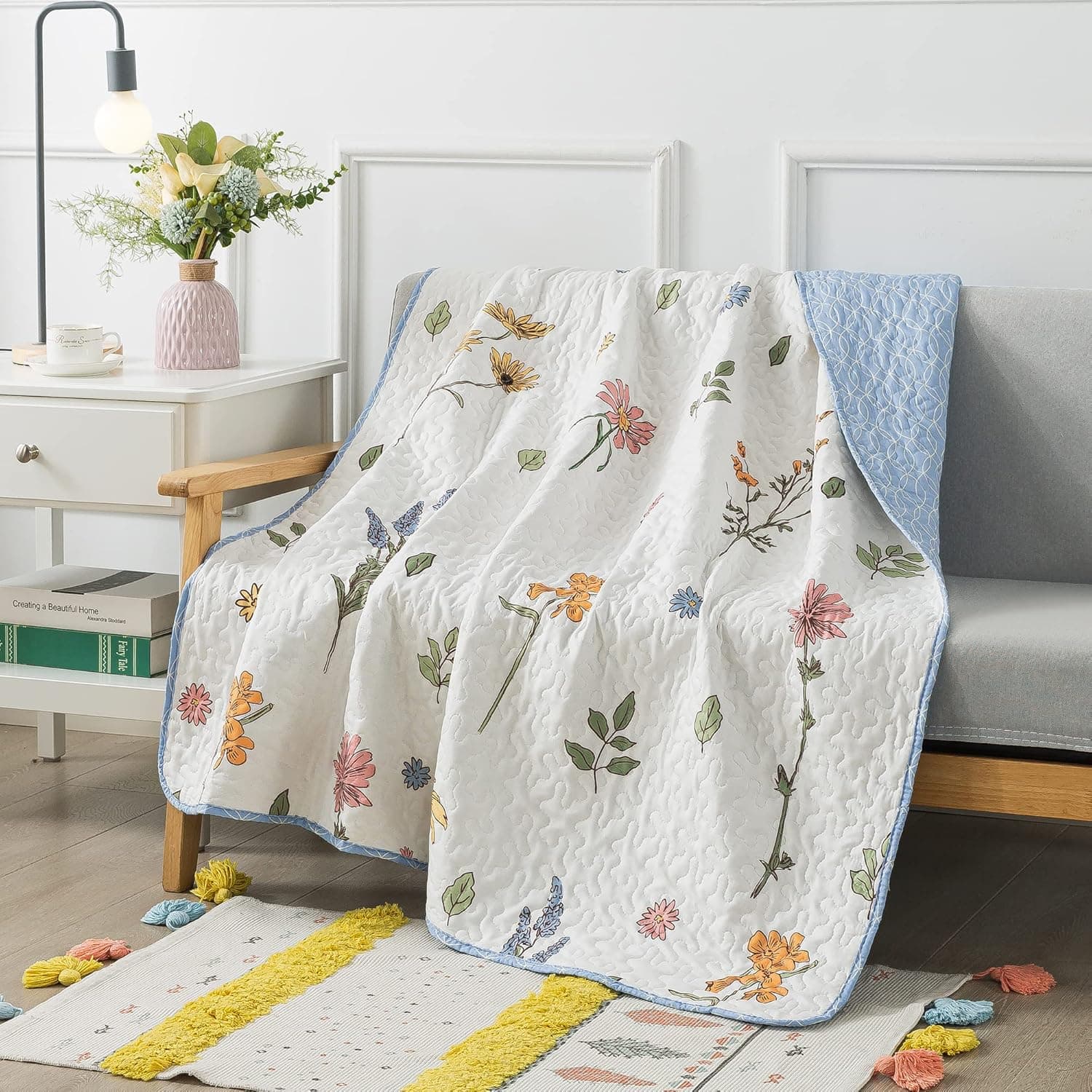 Soul & Lane Botanical Shower Lap Quilt - 50" x 60" | Summer Floral Quilted Throw