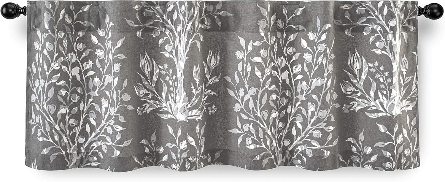 DriftAway Anna Window Curtain Valance 100 Percent Cotton Tree Branches Botanical Print Back Tab Single Each 52 Inch by 18 Inch Gray