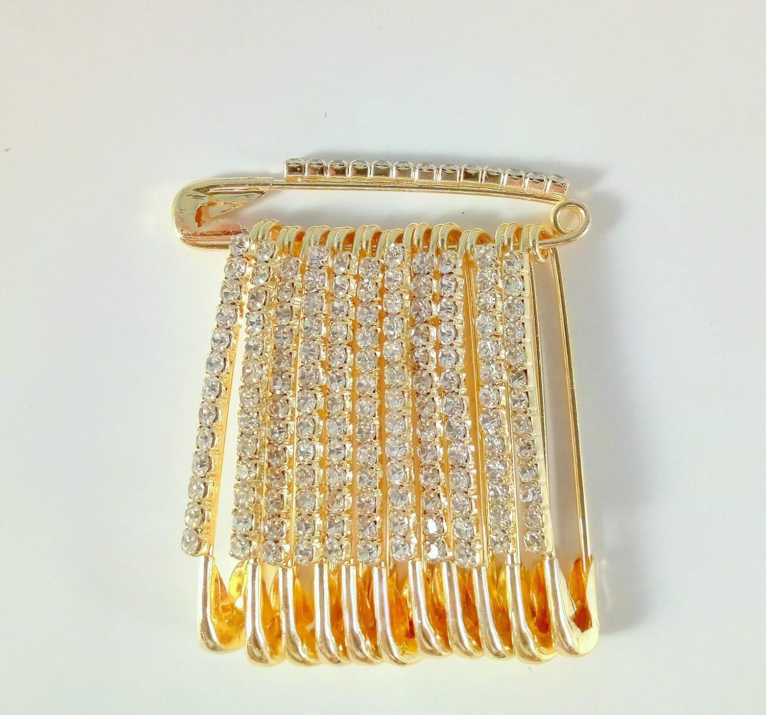 Sarvam Decorative Safety Pins Saree Pins Brooch One Side of Safety Pin Decorated with Diamonds Set of 12