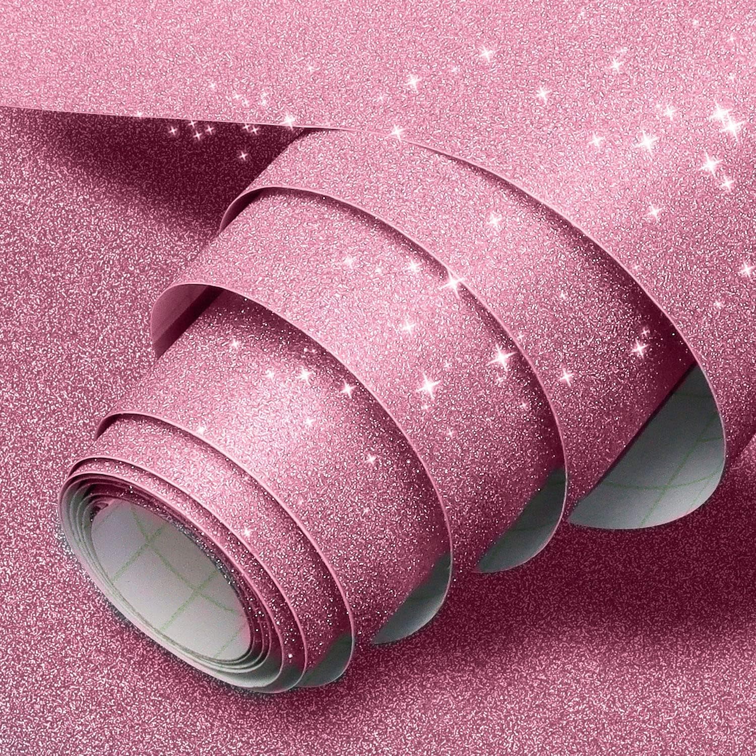 Glitter Wallpaper Peel and Stick Wallpaper 17.7”x79” Self Adhesive Removable Wallpaper DIY Festival Gift Decoration Film for Girl's Room Bedroom Table Shelf Dresser Furniture Countertop