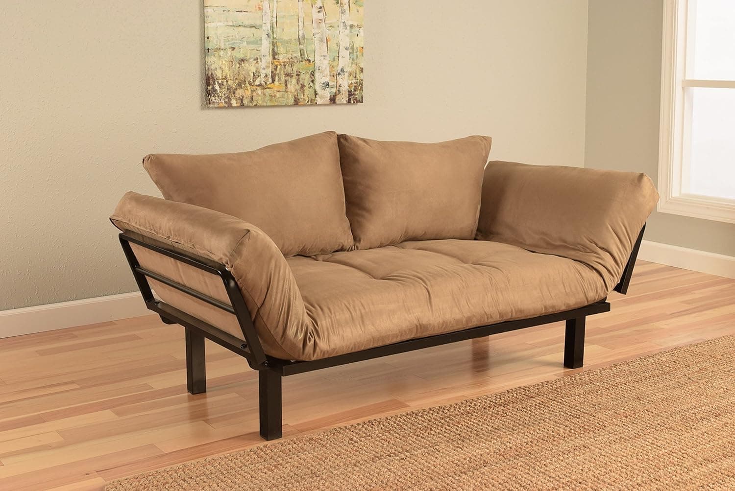 Jerry Sales Bright Day Twin Size Bed Futon Metal Frame, Many Color Fabrics to Choose (Peat)