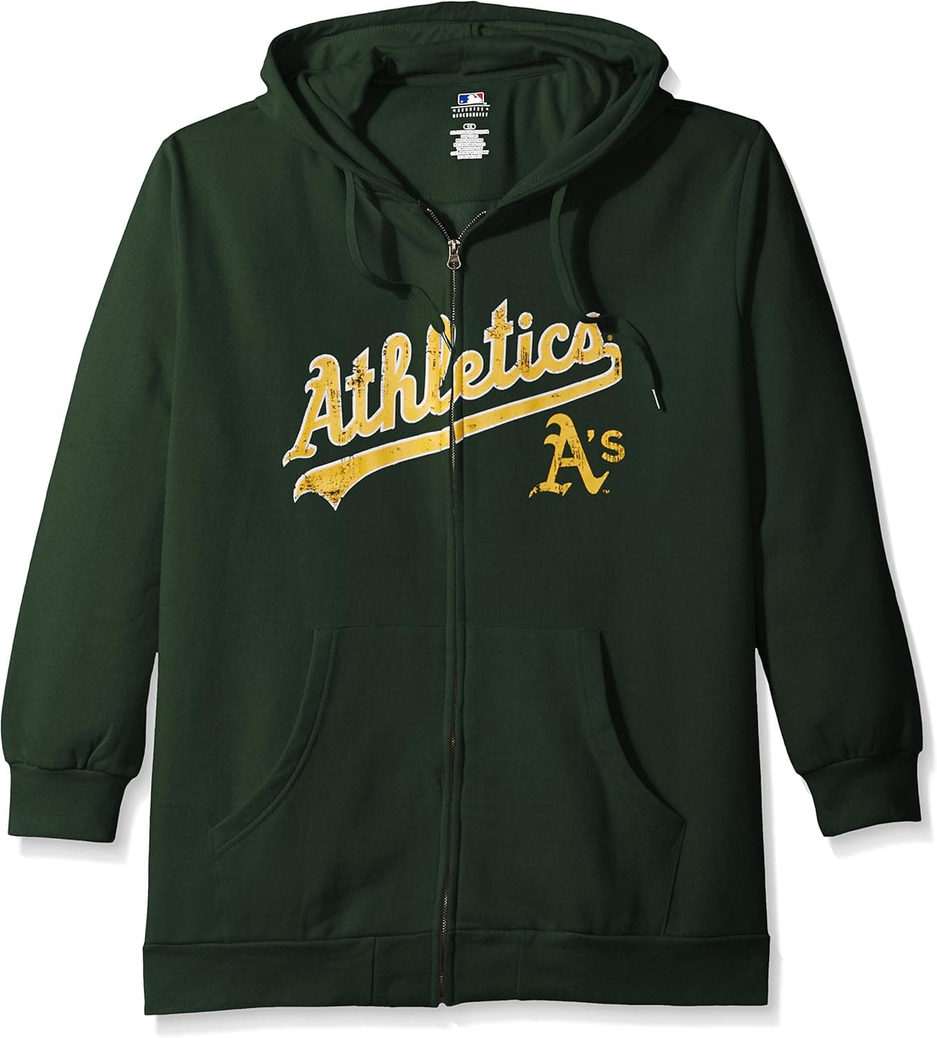 Profile Big & Tall MLB Oakland Athletics Women's Team Full Zip Fleece Hoodie with Distress Word Mark on Chest, 1X, Dark Green