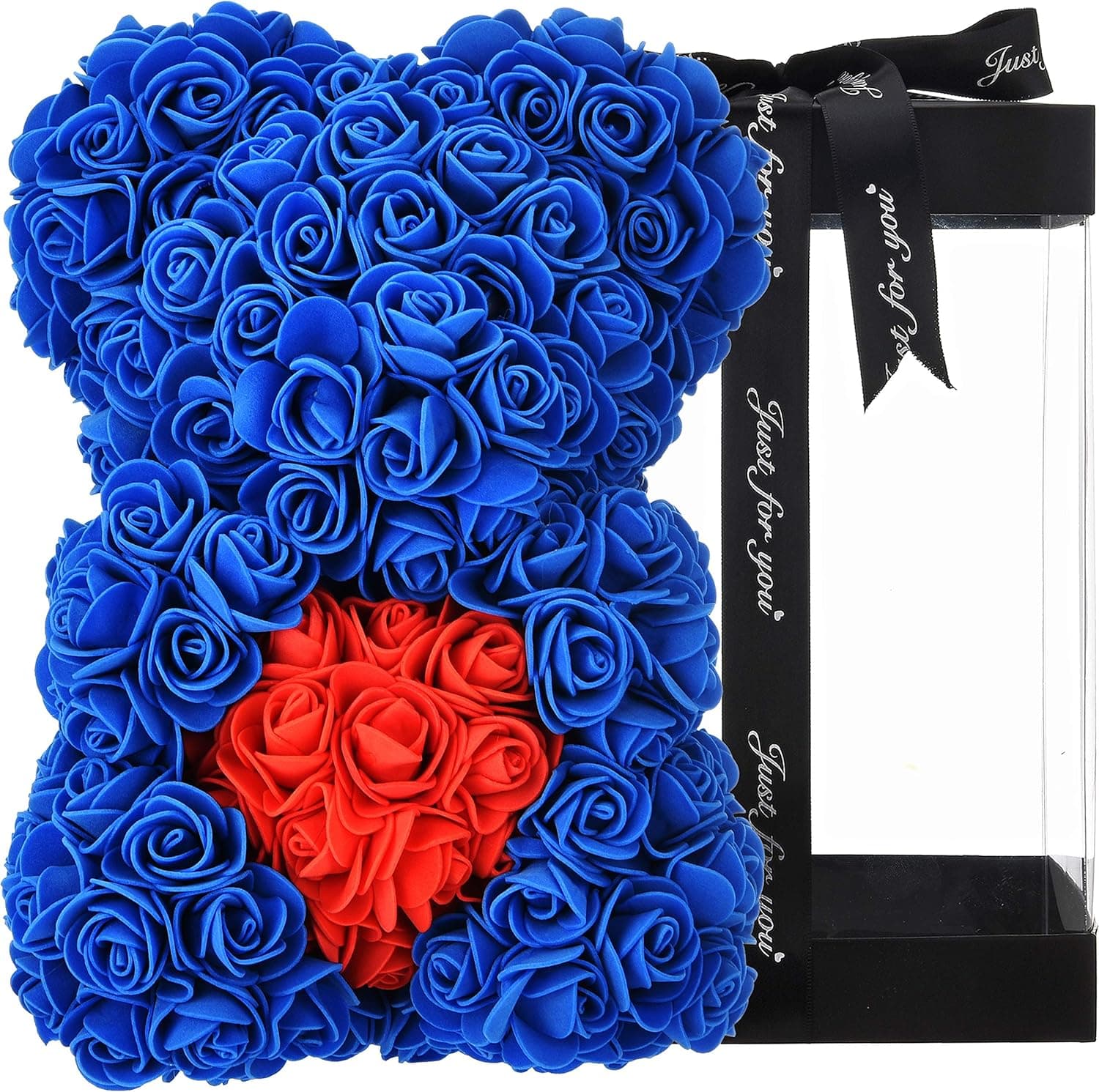 Rose Teddy Bear - Women Gifts for mom Girlfriend Birthday Gifts for her,Rose Bear Rose Flowers Bear Teddy Bear,Anniversary Mothers Gifts Valentine Day Wedding Birthday Gift -Rose Bear Box (Royal Blue)