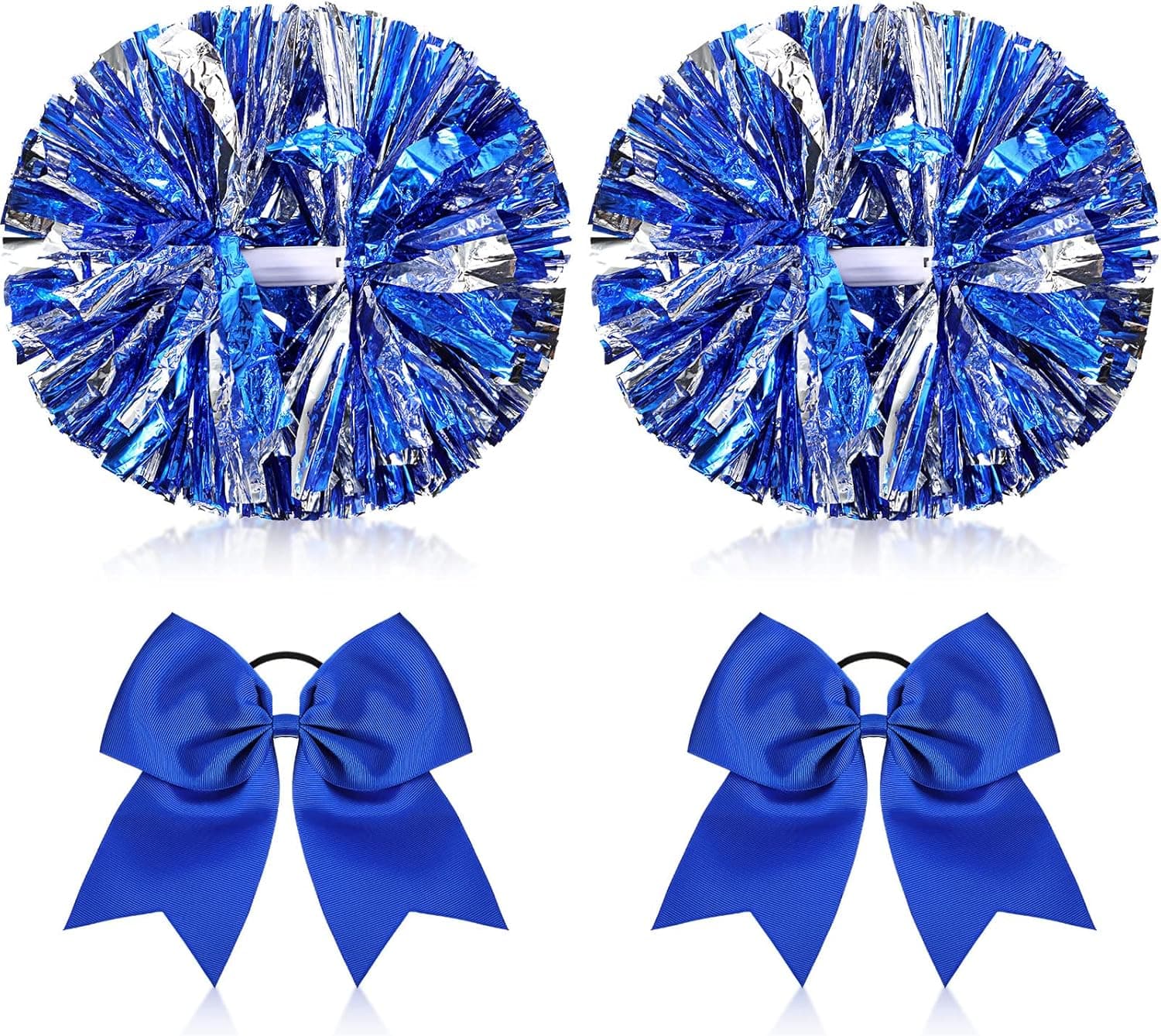 4 Pack 14 Inch Cheerleading Pom Poms and Large Cheer Bow Cheer Pom Poms with Baton Handleand Cheerleader Hair Bows for Teen Girls Softball Dance Cheerleader Outfit Uniform
