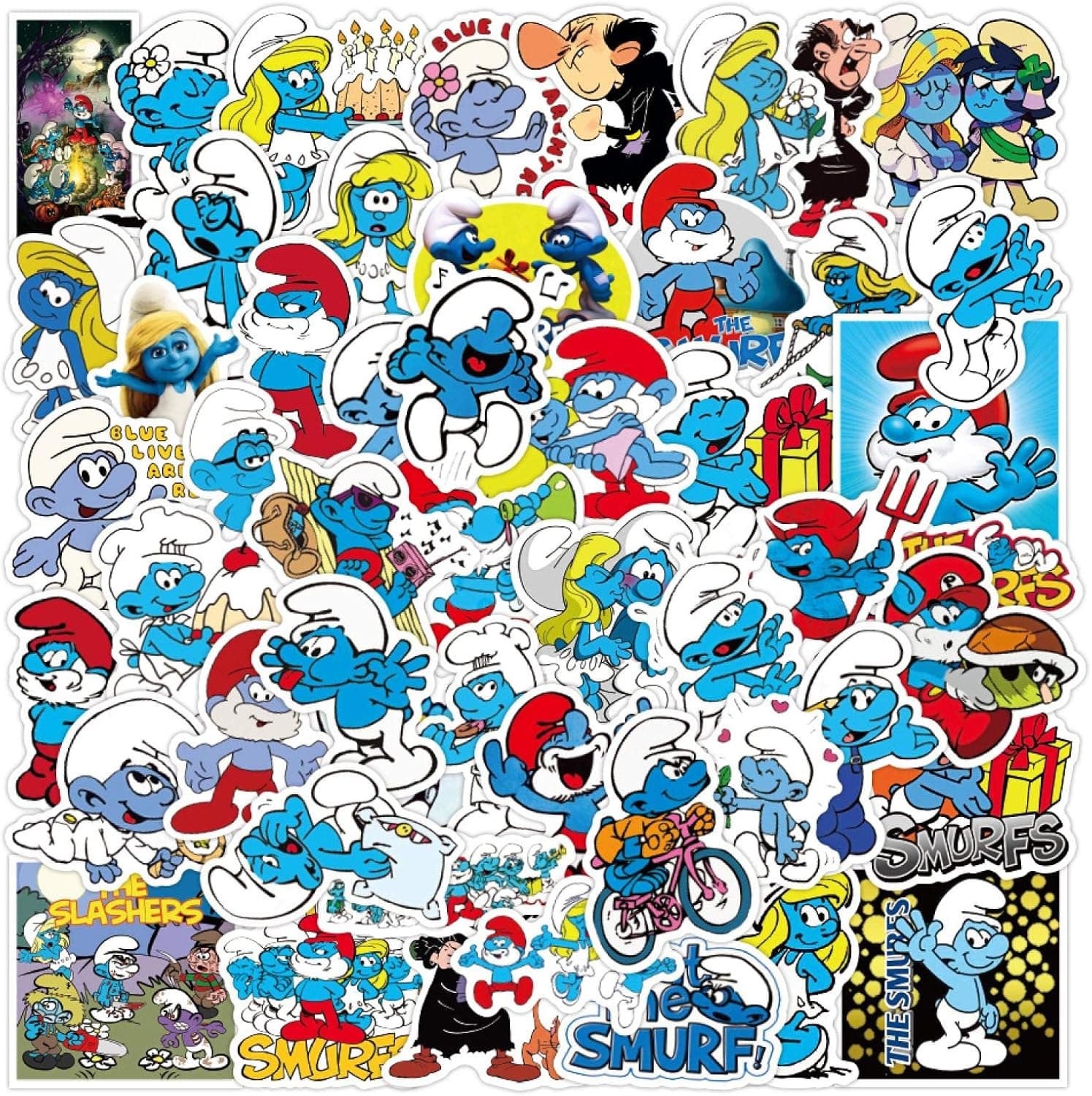OUJINKUAJING 50pcs Cute for Smurfs Graffiti Sticker Waterproof Luggage Laptop Scooter Water Cup Sticker Children's Toy Sticker