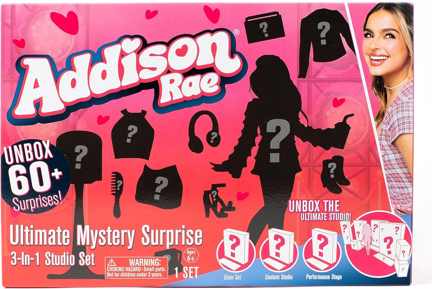 Addison Rae Ultimate Mystery Surprise Fashion Doll Set; 60+ Surprises; Exclusive Fashion Doll and Fashions; Mystery Boxes Include Stage, Studio, Wardrobe playsets