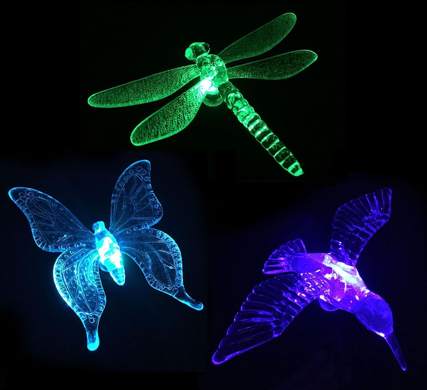 Kitclan Solar Powered LED Stake Lights - Hummingbird, Butterfly and Dragonfly Landcape Decorative Lighting, Multi-Color Changing Lawn Light for Garden Yard Outdoor